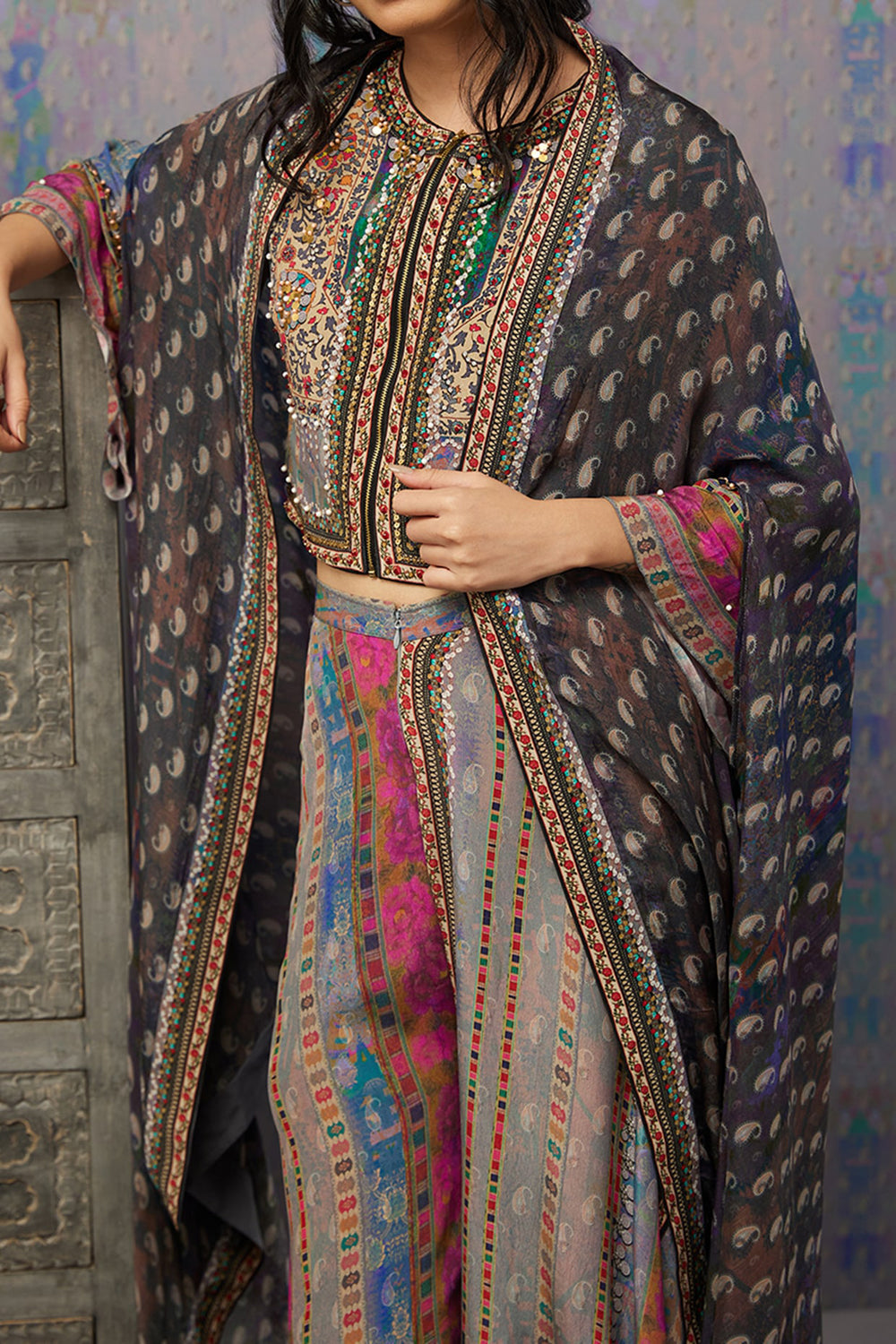 Ikaya Printed Co-Ord Set With Cape
