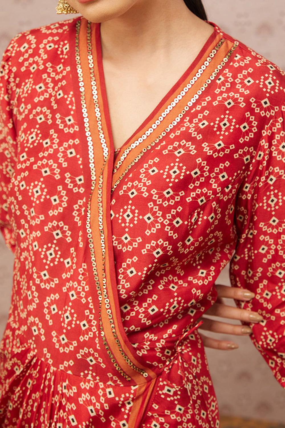 Bandhej Printed Overlap Drape Dress
