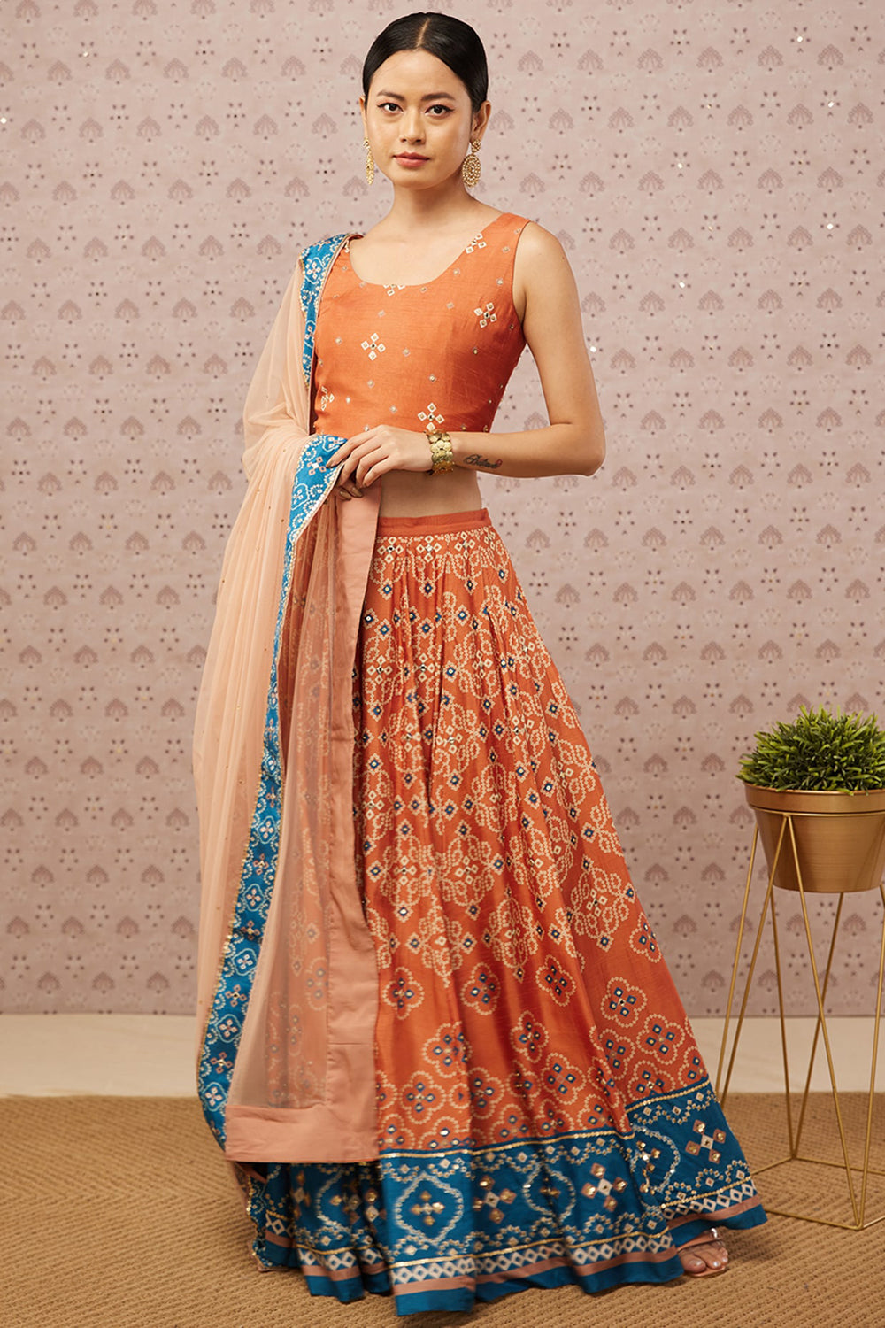 Bandhej Printed Lehenga Set With Dupatta