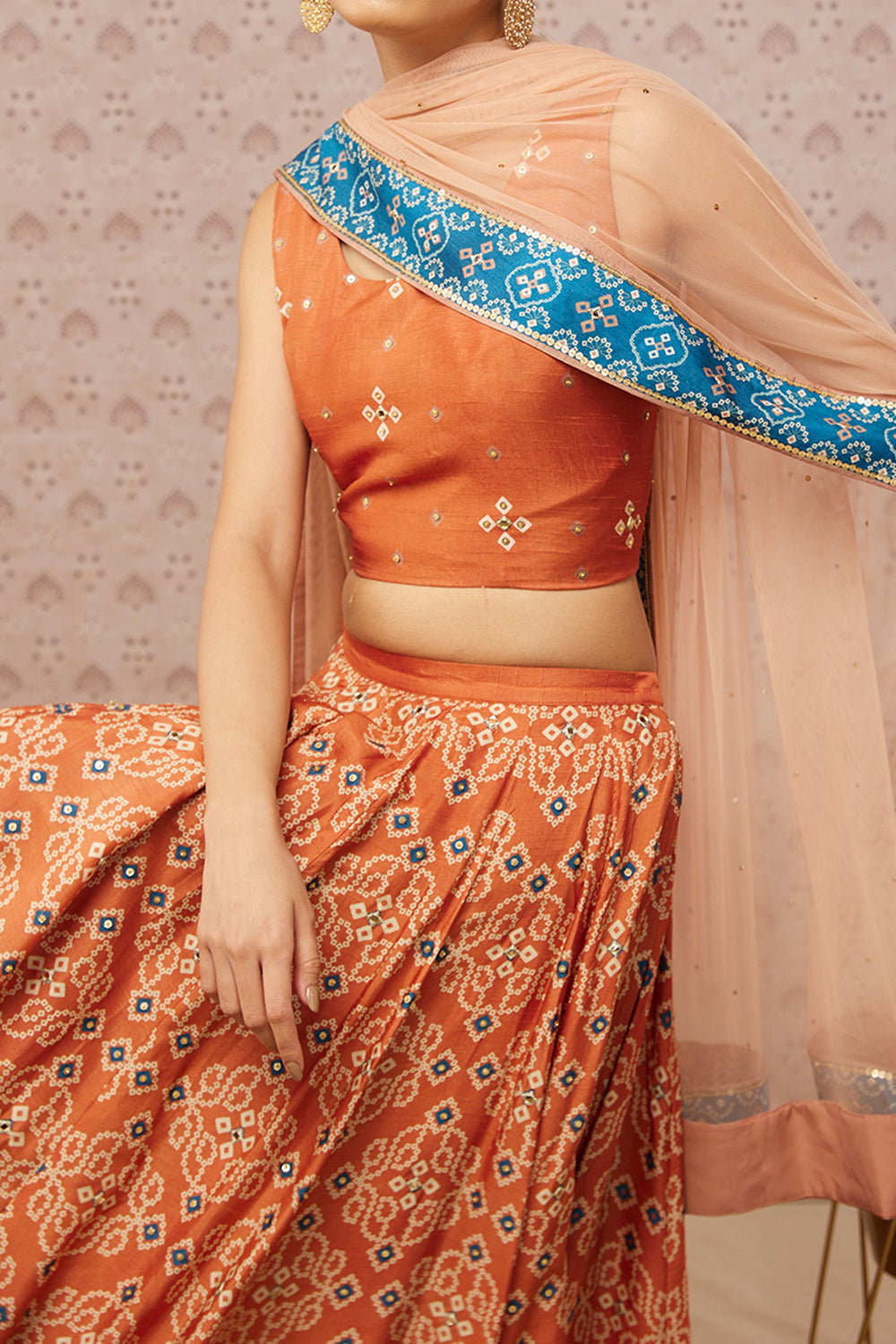 Bandhej Printed Lehenga Set With Dupatta