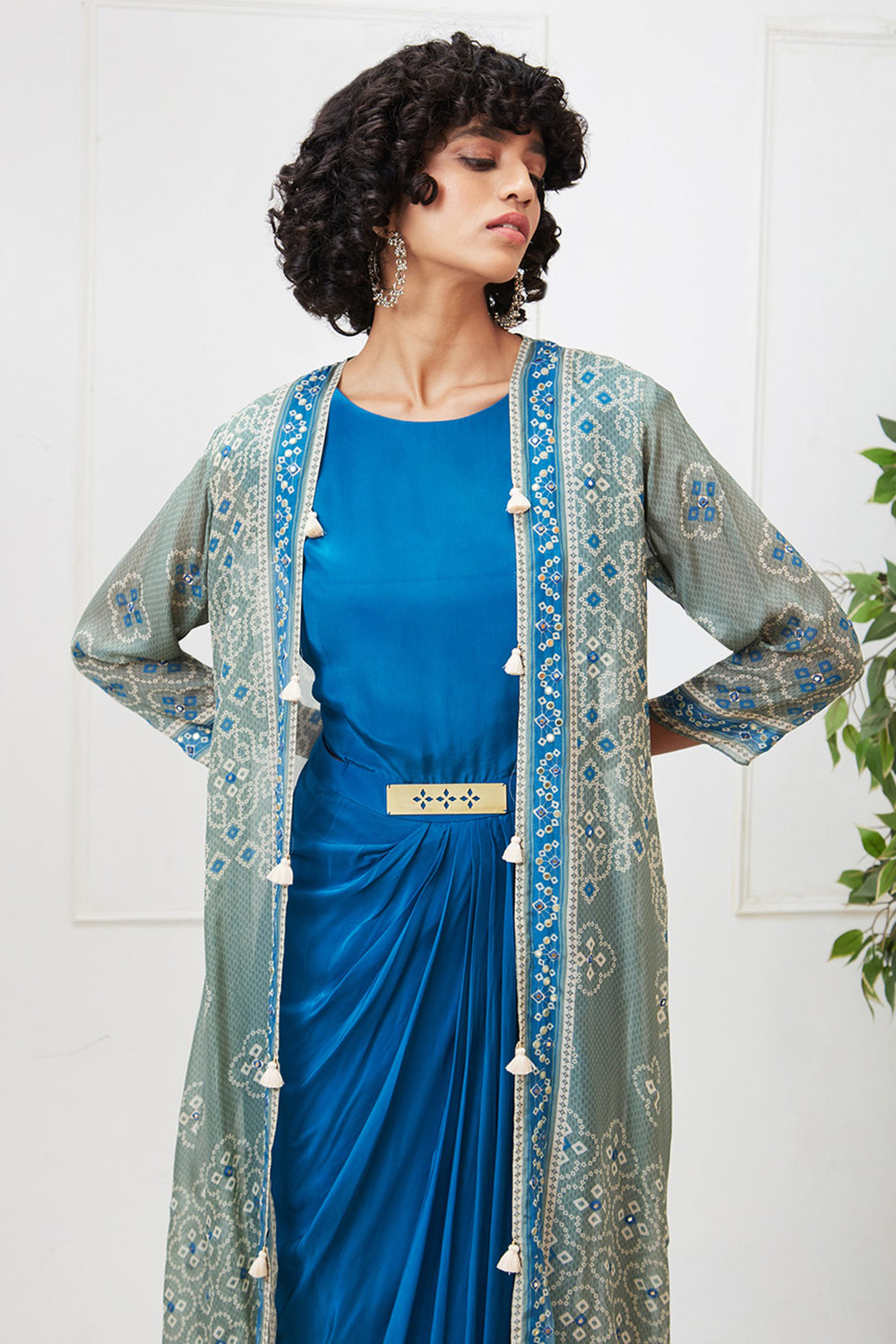 Bandej Drape Dress With Printed Jacket