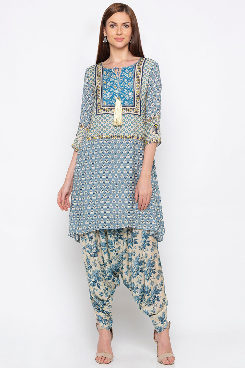 Applique Printed Dhoti Set