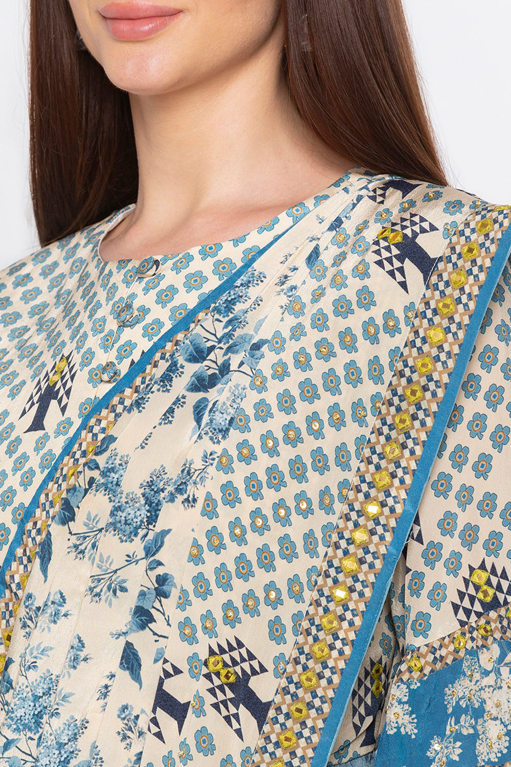 Applique Printed Pre-Stitched Saree With Blouse