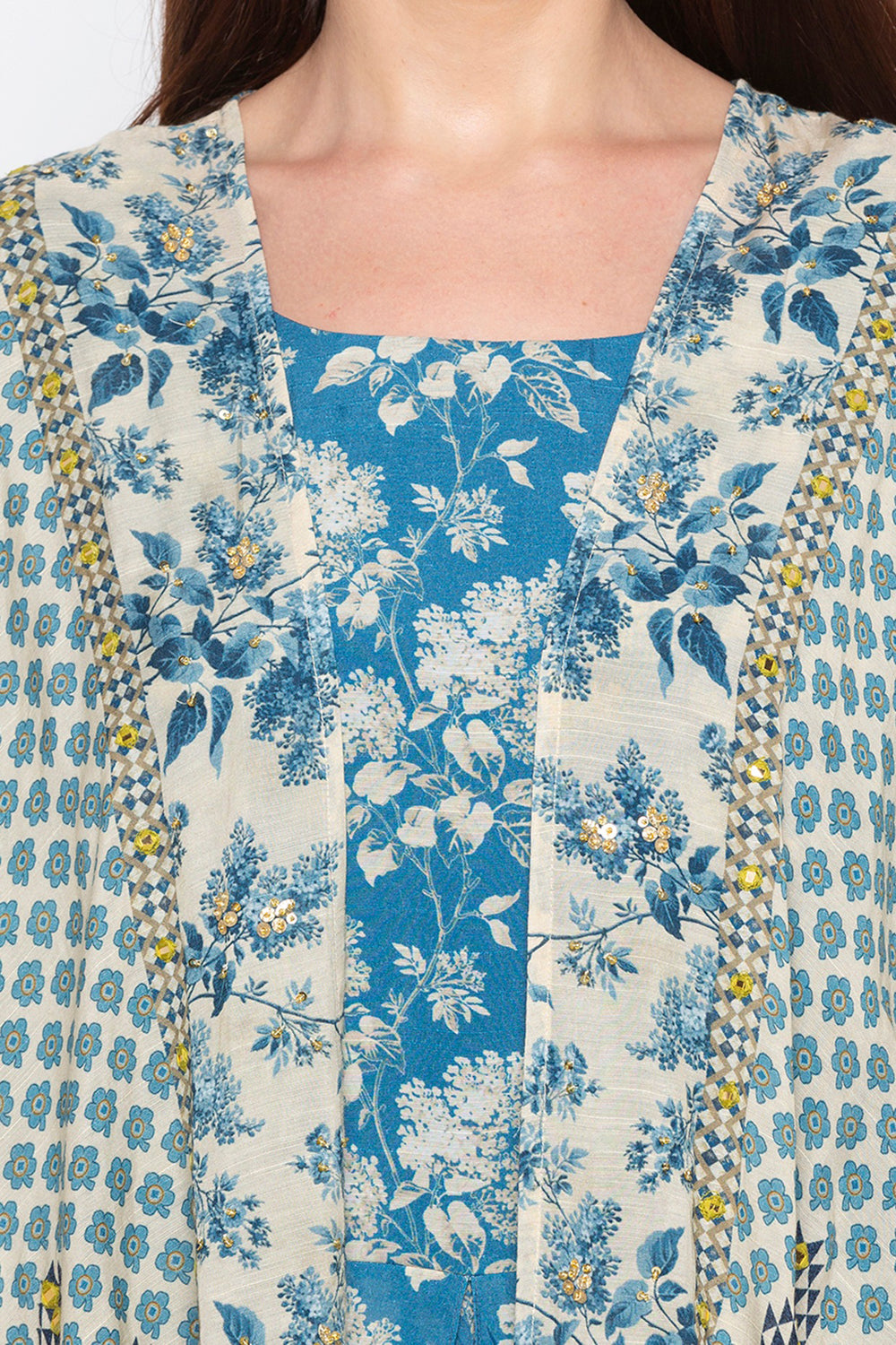 Applique Printed Jumpsuit With Jacket