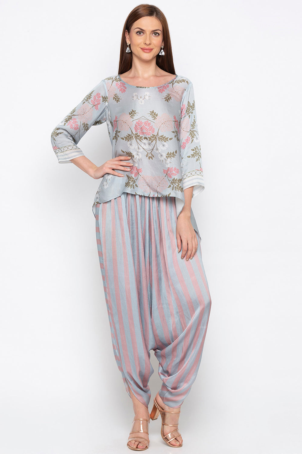 Windance Printed Asymmetrical Top With Dhoti