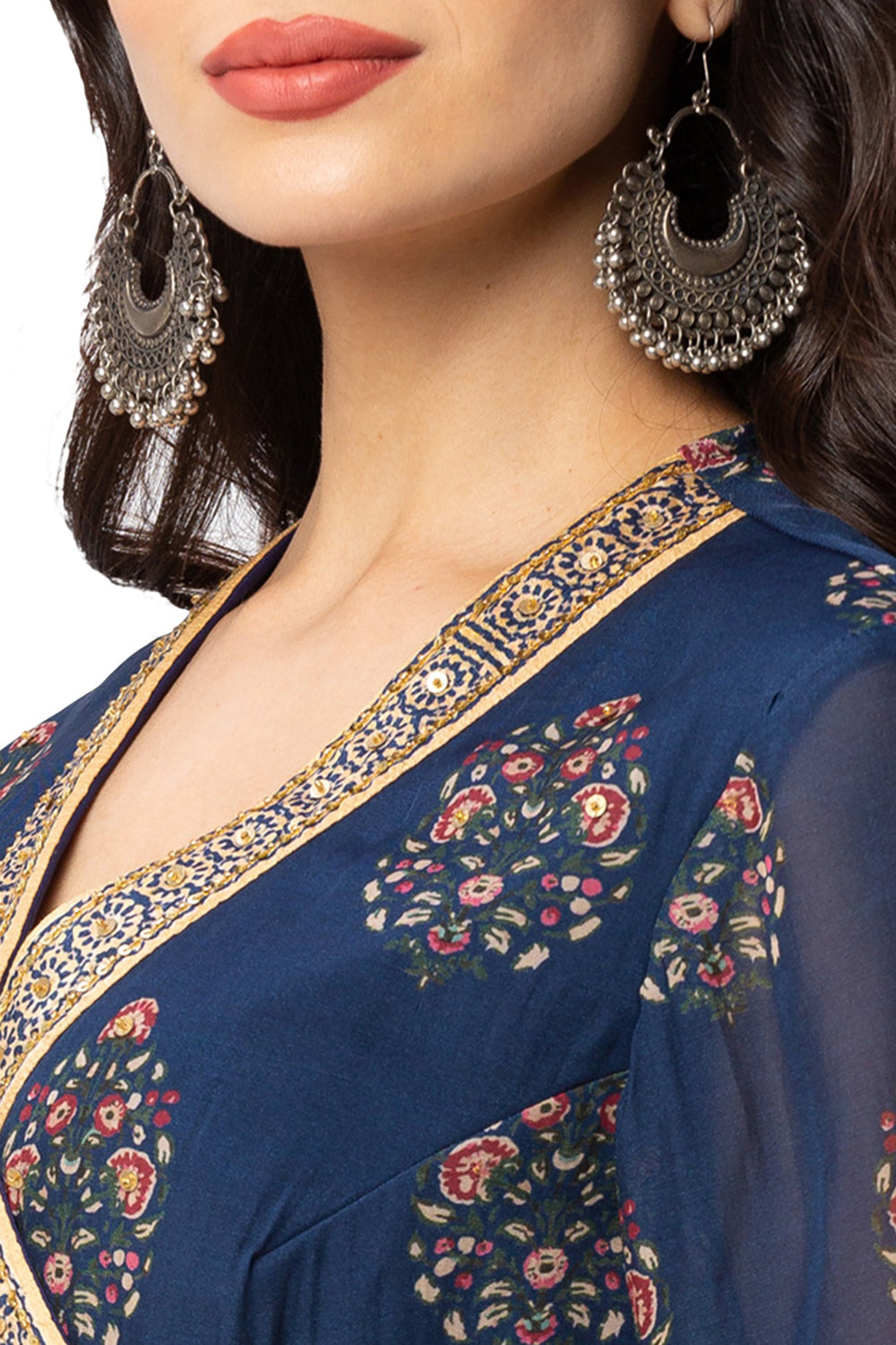 Printed Overlap Long Top With Printed Sharara Pants