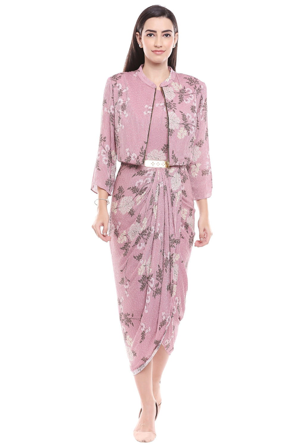Windance Printed Drape Dress With Short Jacket