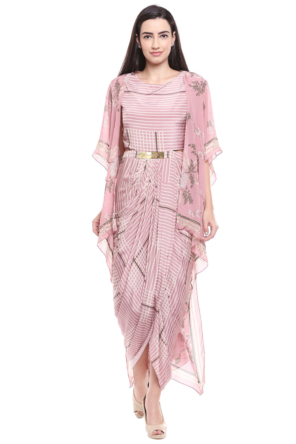 Windance Printed Drape Dress With Cape