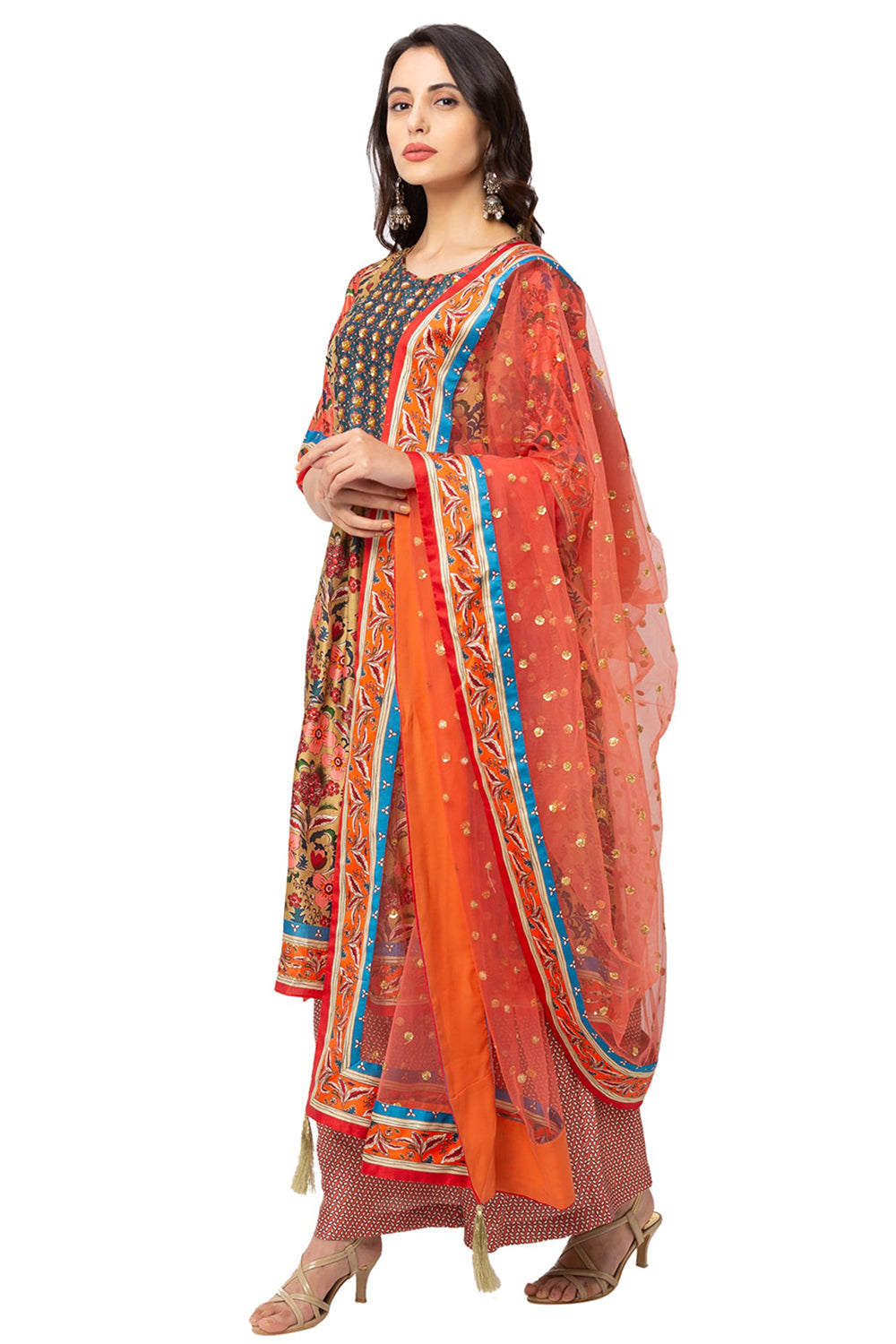 Printed Kurta With Palazzo And Dupatta