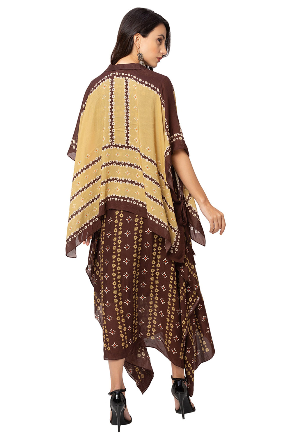 Asymmetrical Printed Dress With Cape