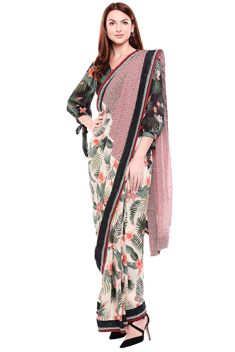 Tropical Printed Saree With Blouse