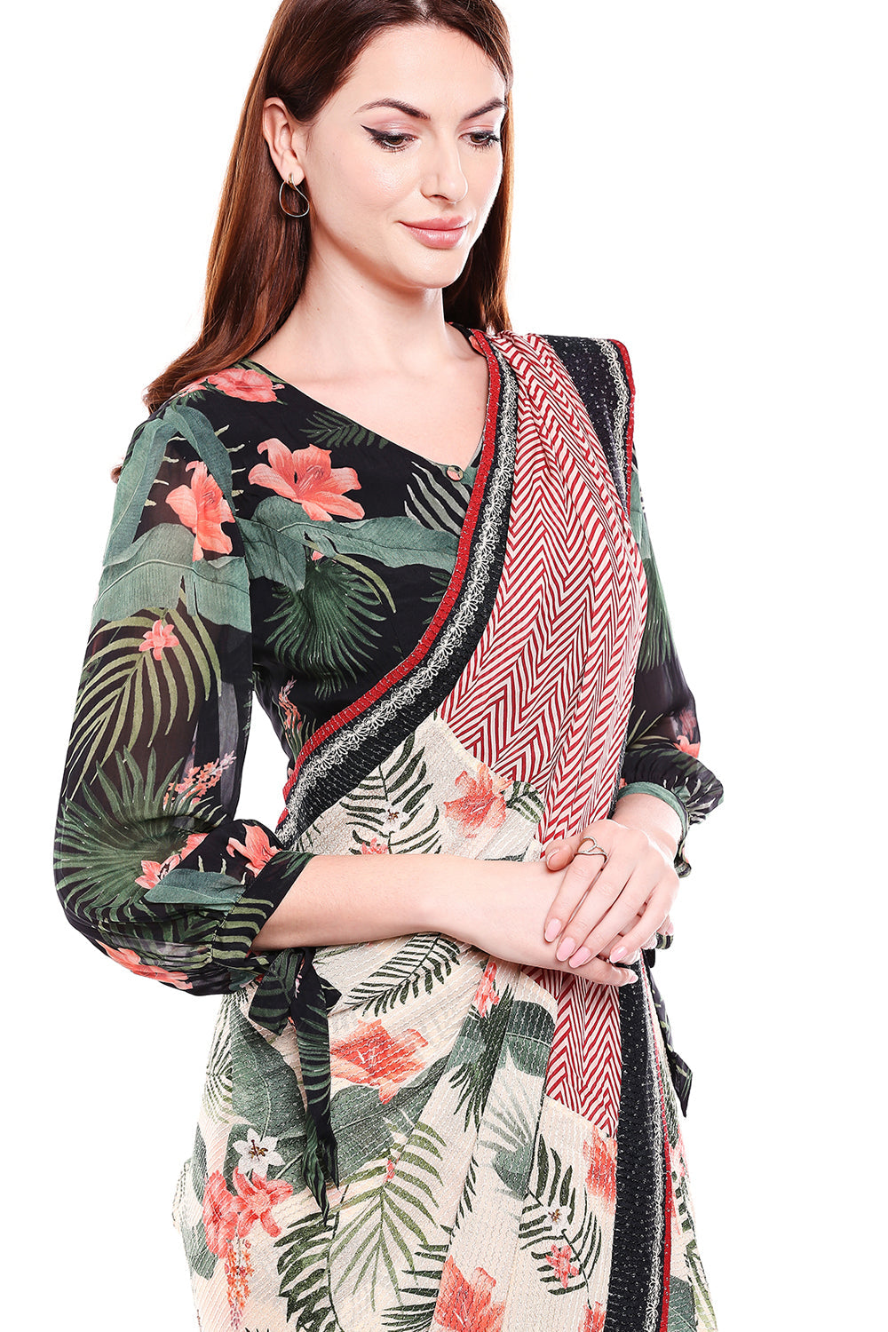 Tropical Printed Saree With Blouse