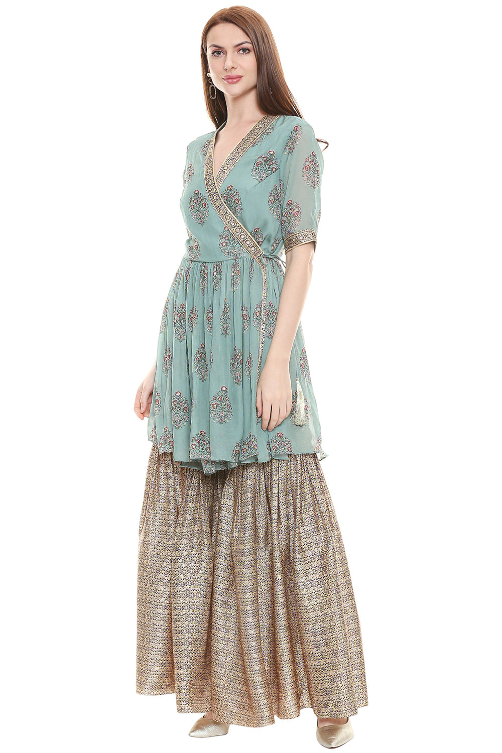 Floral Printed Overlap Top With Sharara Pant