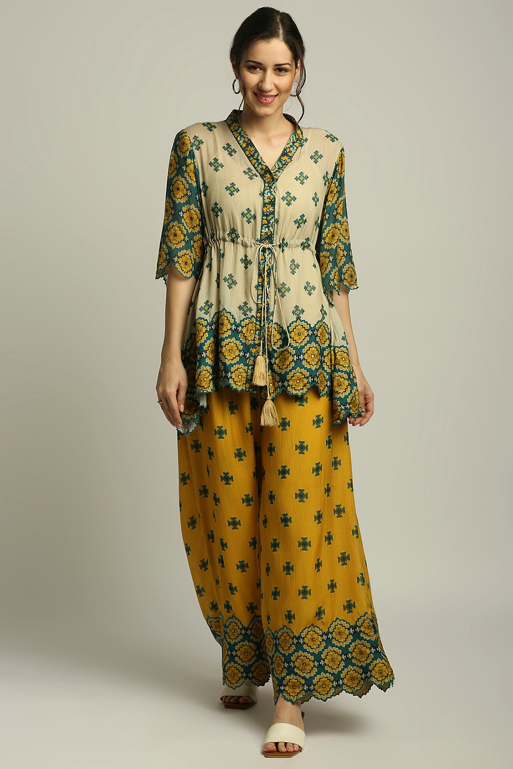 Tiraz Printed Embellished Top With Pant