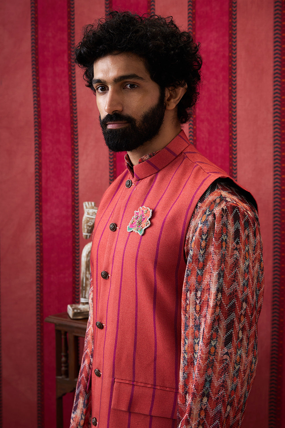 Adah Printed Bundi With Kurta Set