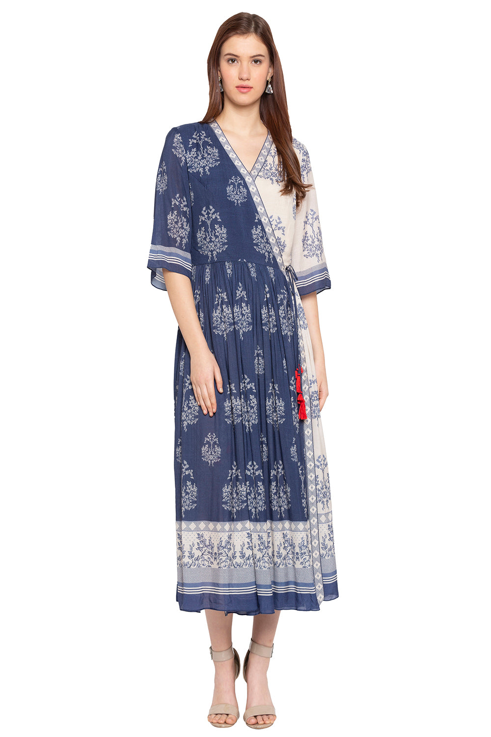 French Toile Printed Overlap Dress