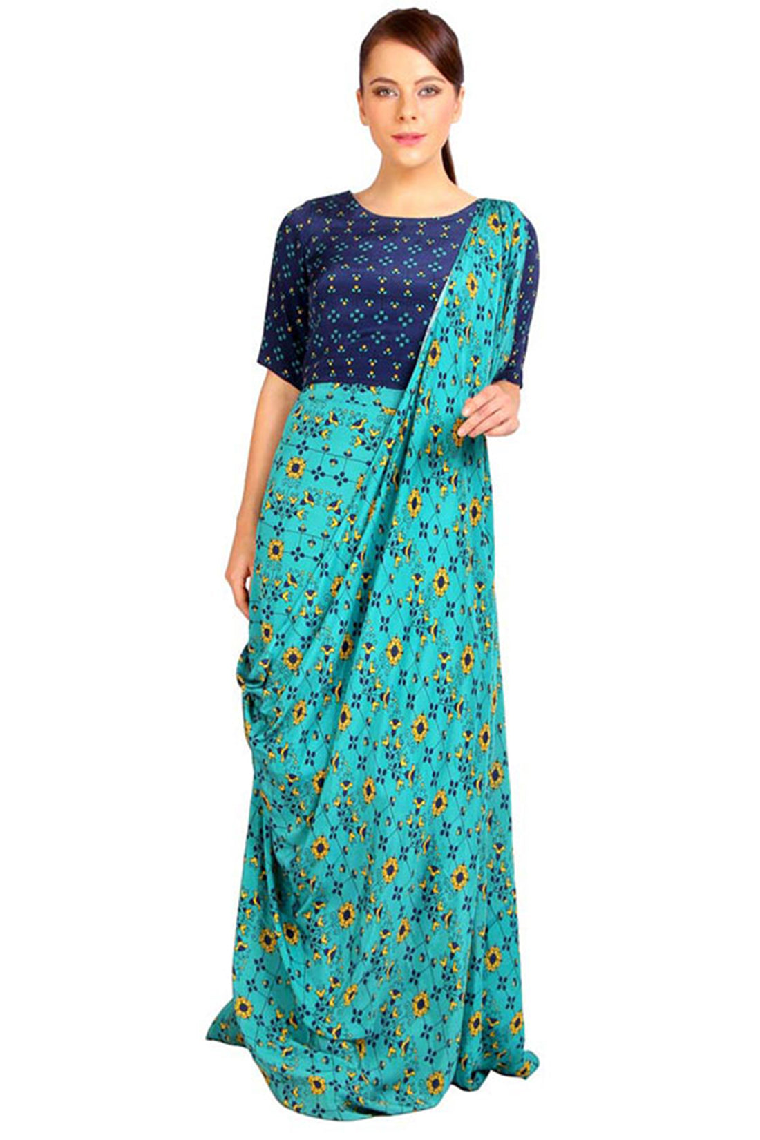 Geo Floral Printed Long Drape Dress