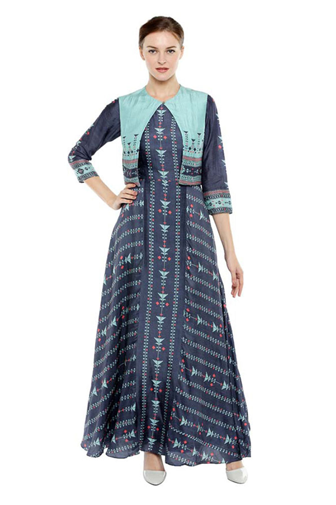 Azulejos Printed Long Dress With Jacket