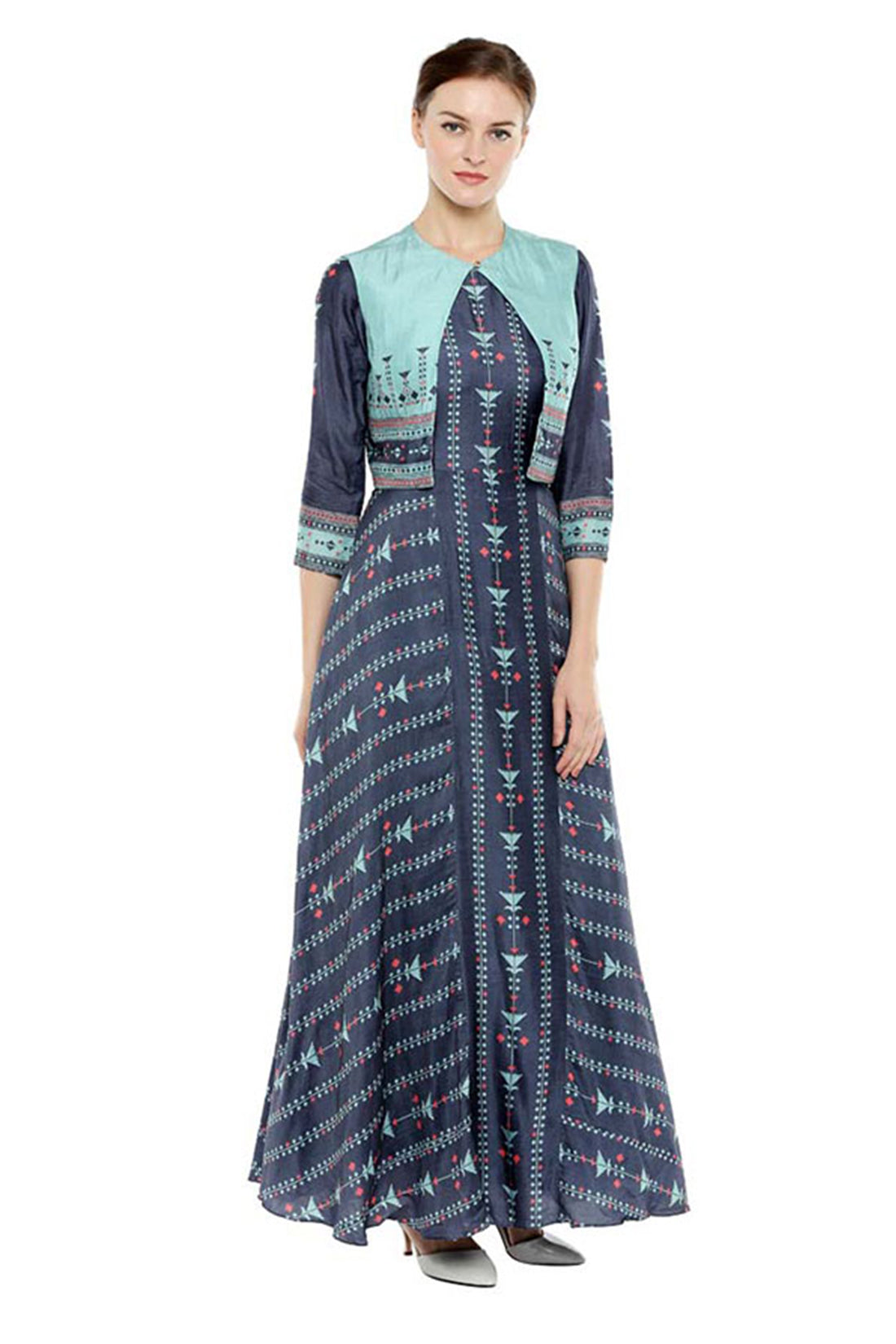 Azulejos Printed Long Dress With Jacket