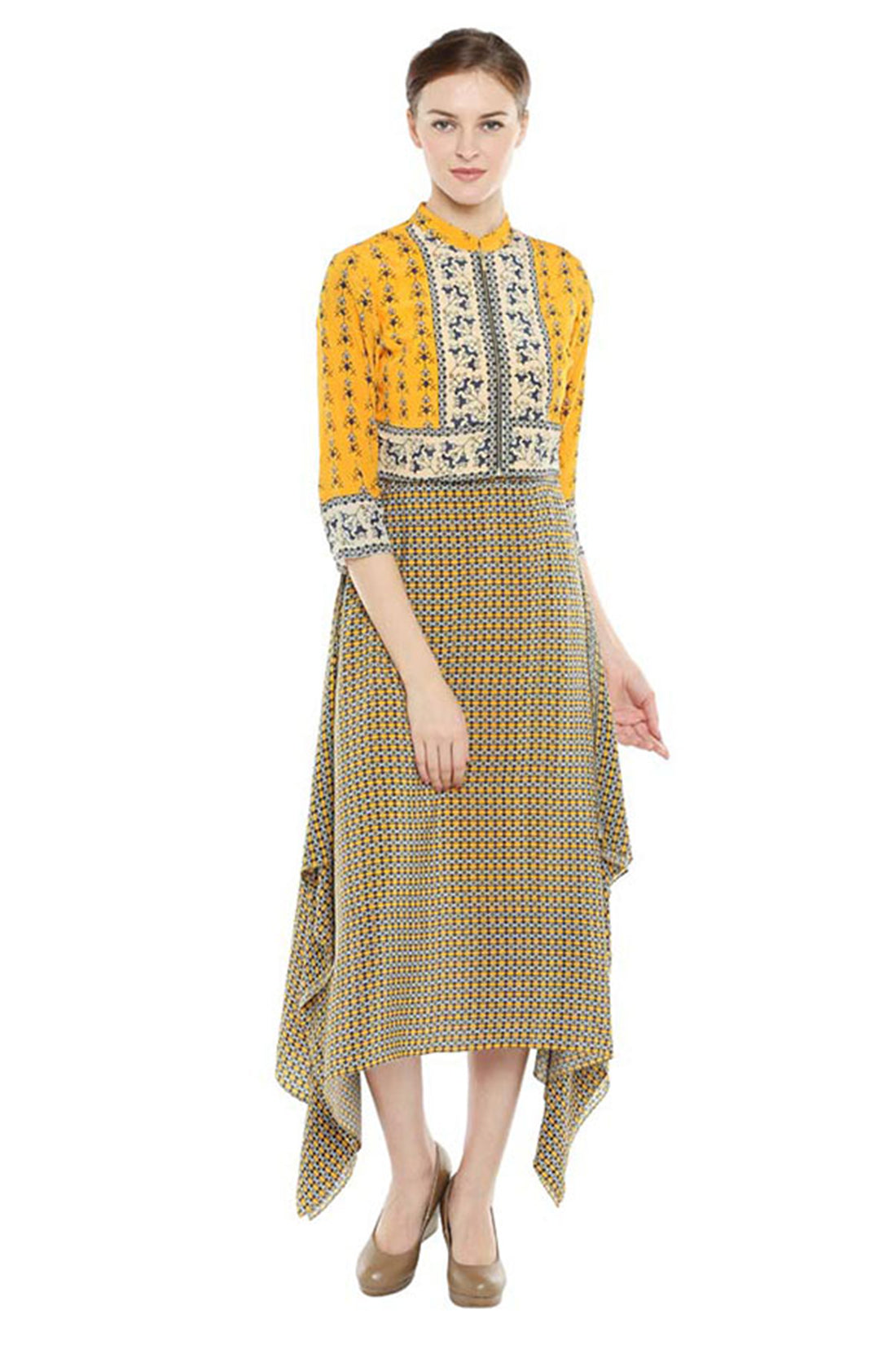 Geo Floral Printed Asymmetrical Dress With Jacket