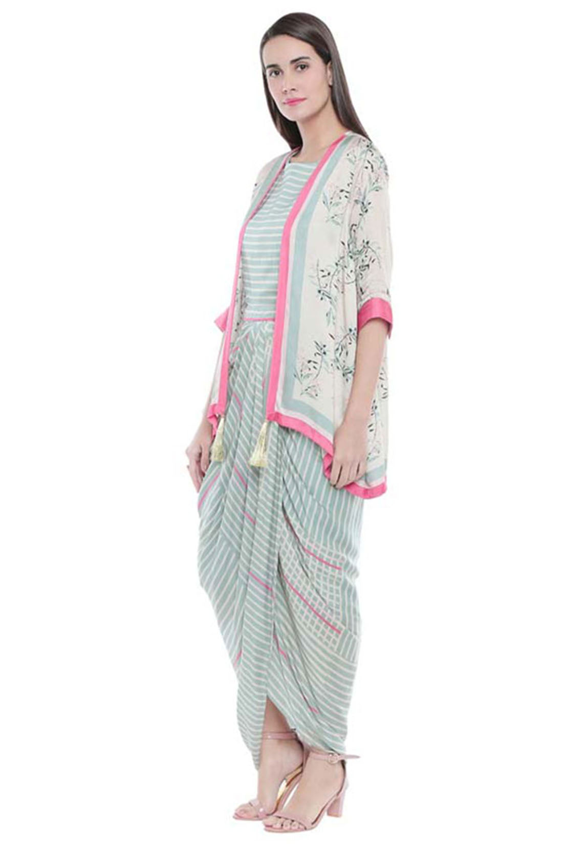 Palash Printed Drape Dress With Jacket