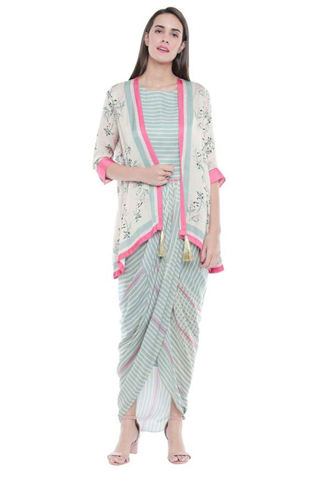 Palash Printed Drape Dress With Jacket