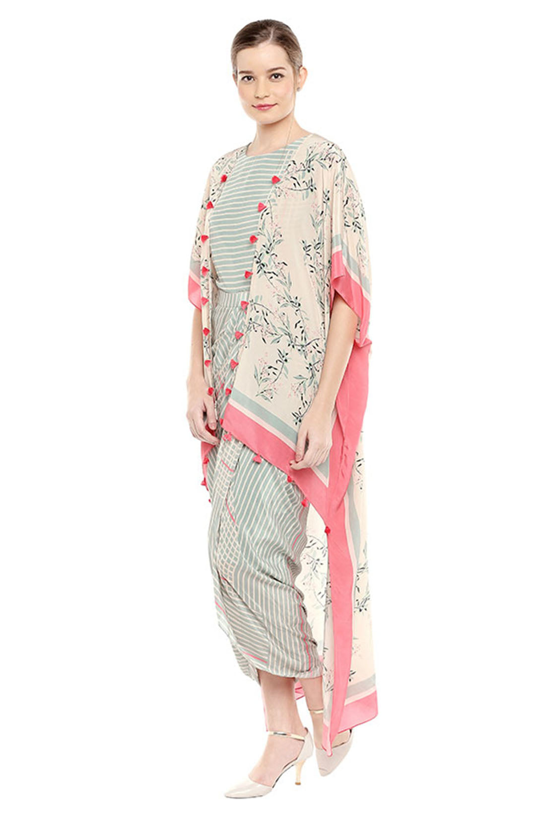 Palash Printed Drape Dress With Cape