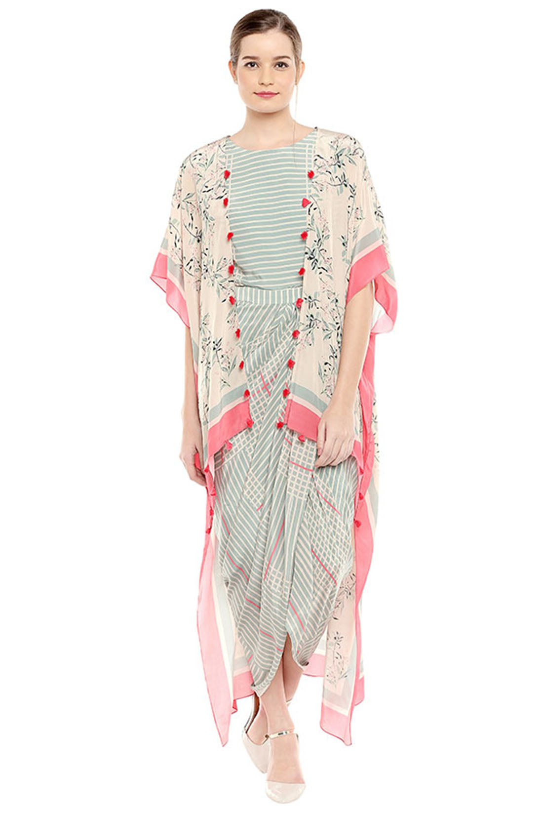 Palash Printed Drape Dress With Cape