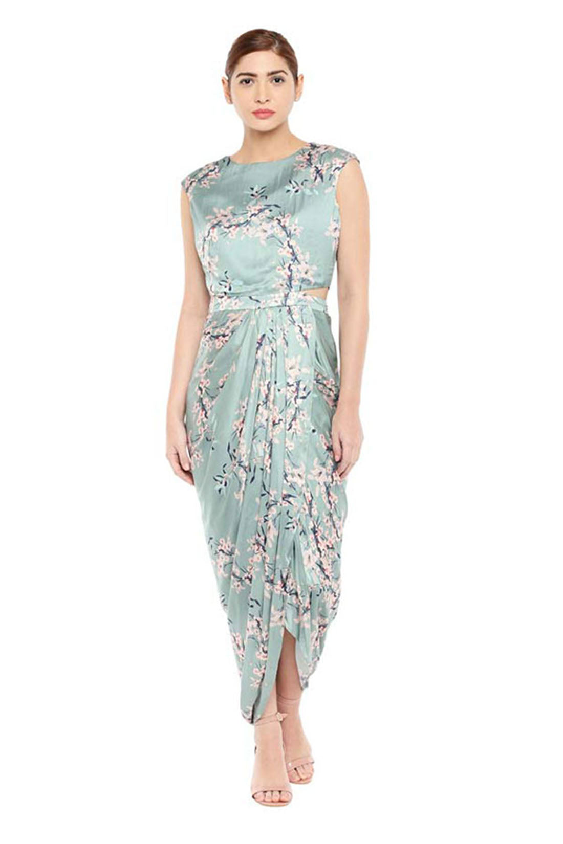 Palash Printed Drape Dress With Jacket
