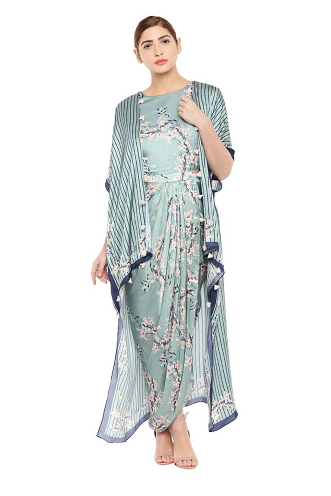 Palash Printed Drape Dress With Jacket