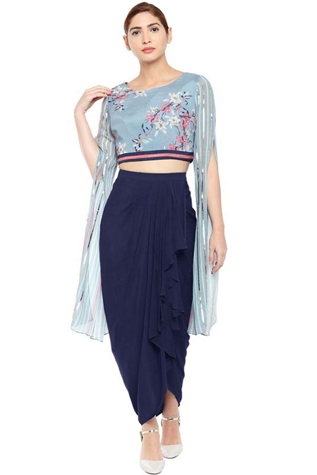 Palash Printed Drape Skirt With Crop Top