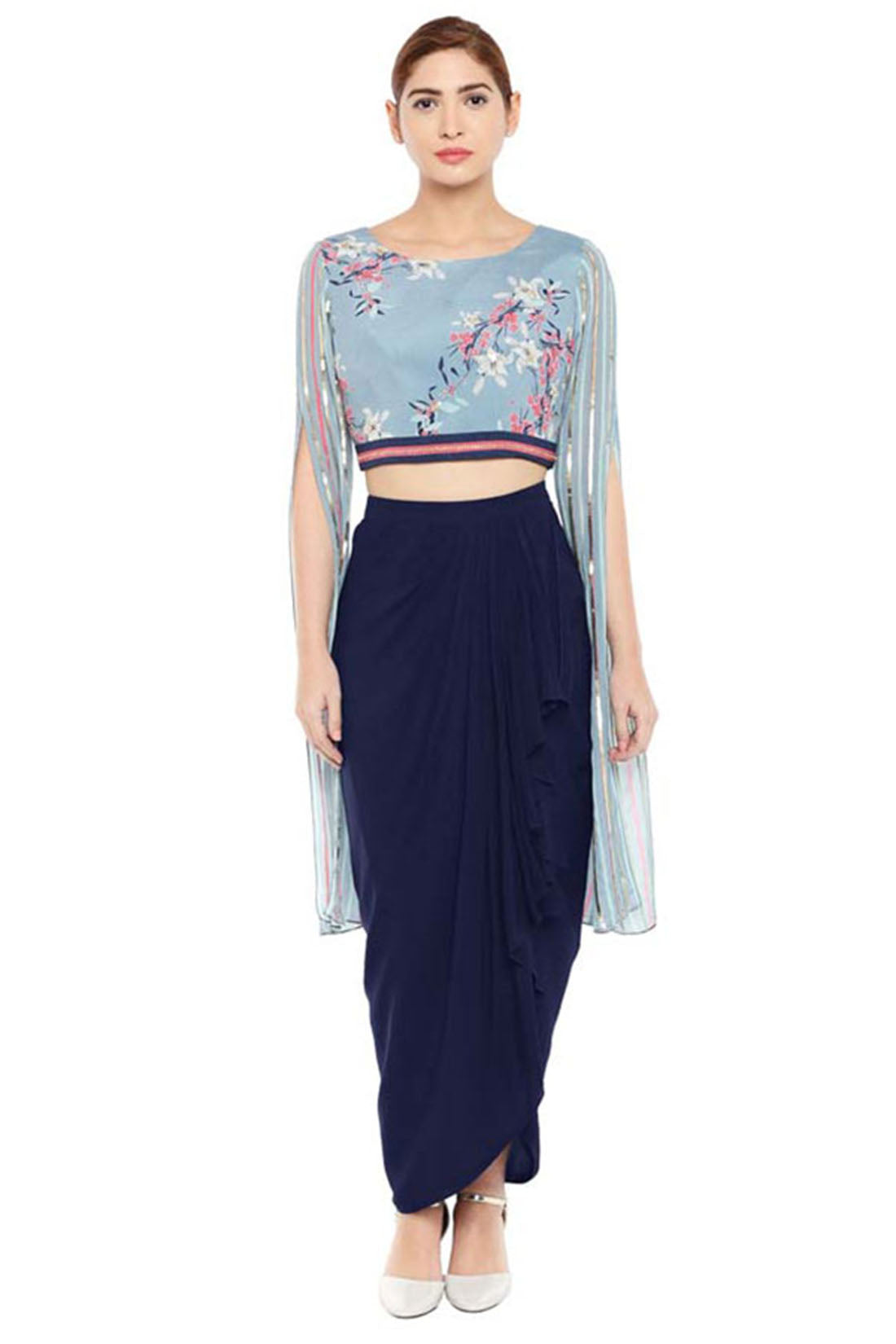 Palash Printed Drape Skirt With Crop Top