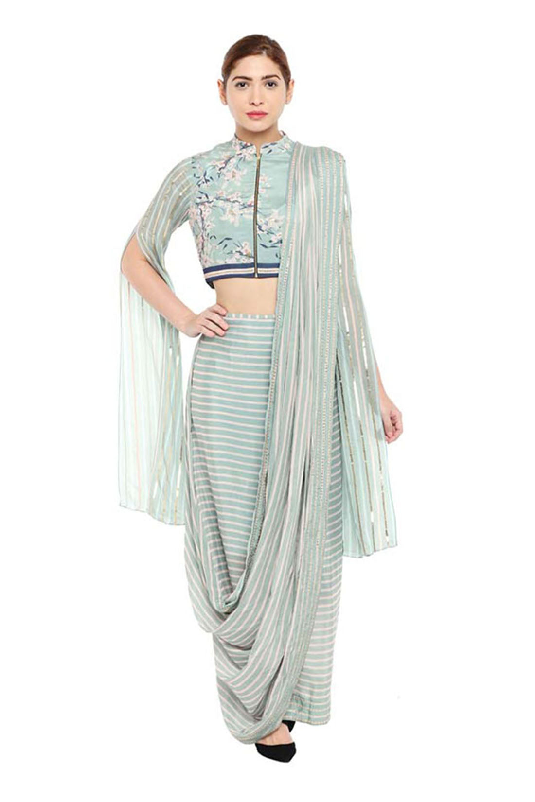 Palash Printed Pre-Stitched Saree With Crop Top