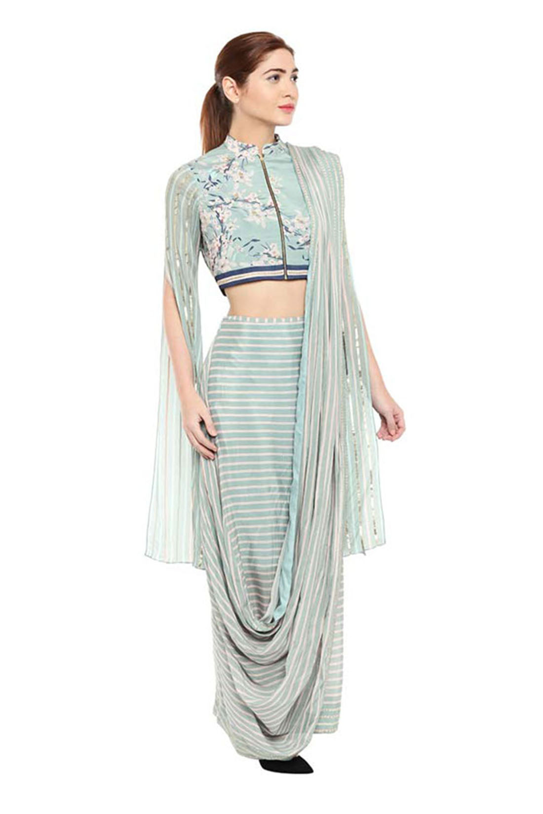 Palash Printed Pre-Stitched Saree With Crop Top