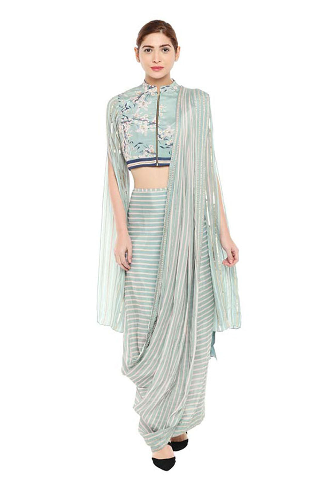 Palash Printed Pre-Stitched Saree With Crop Top