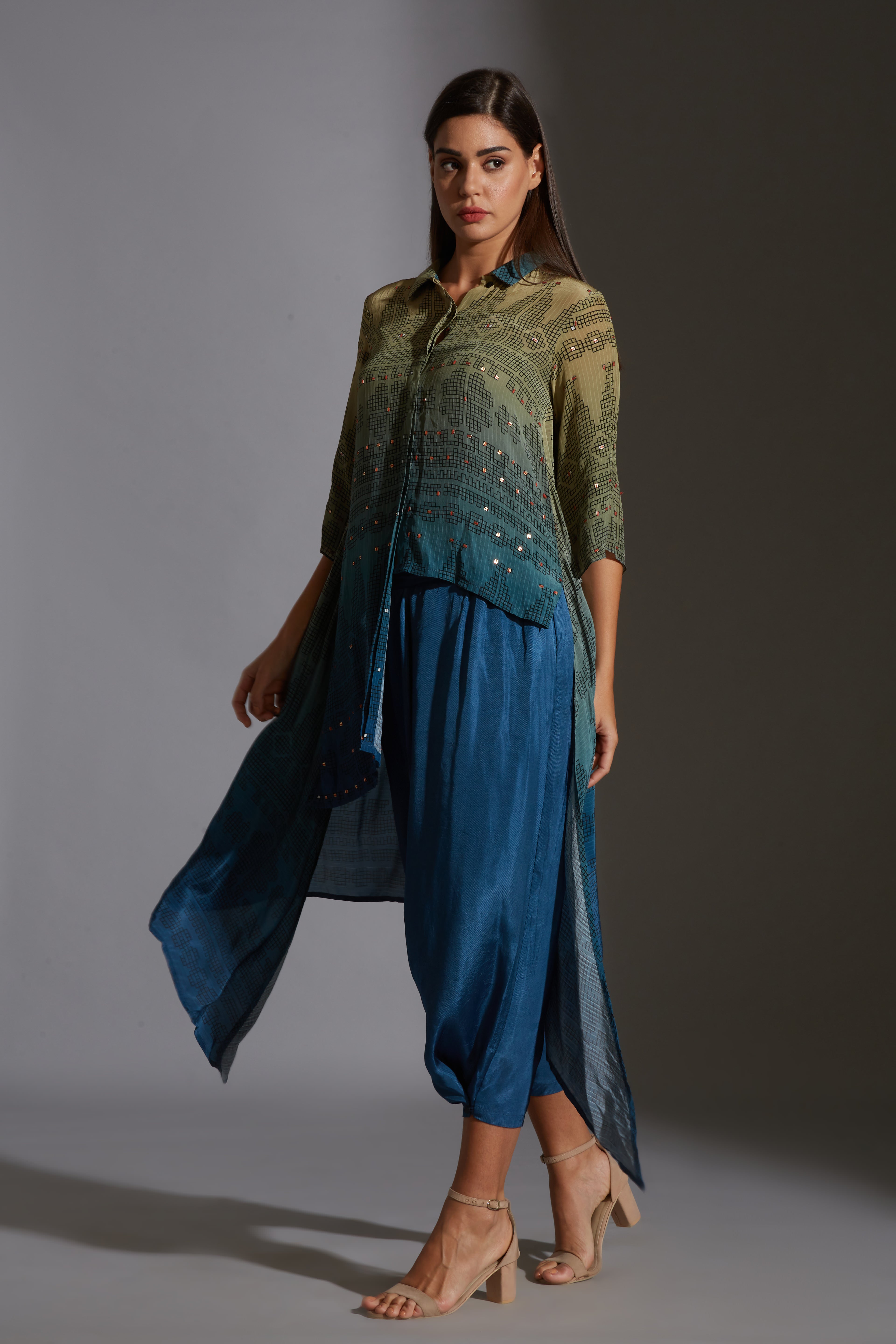 Rangrez Ombre Asymmetrical Top And Dhoti
