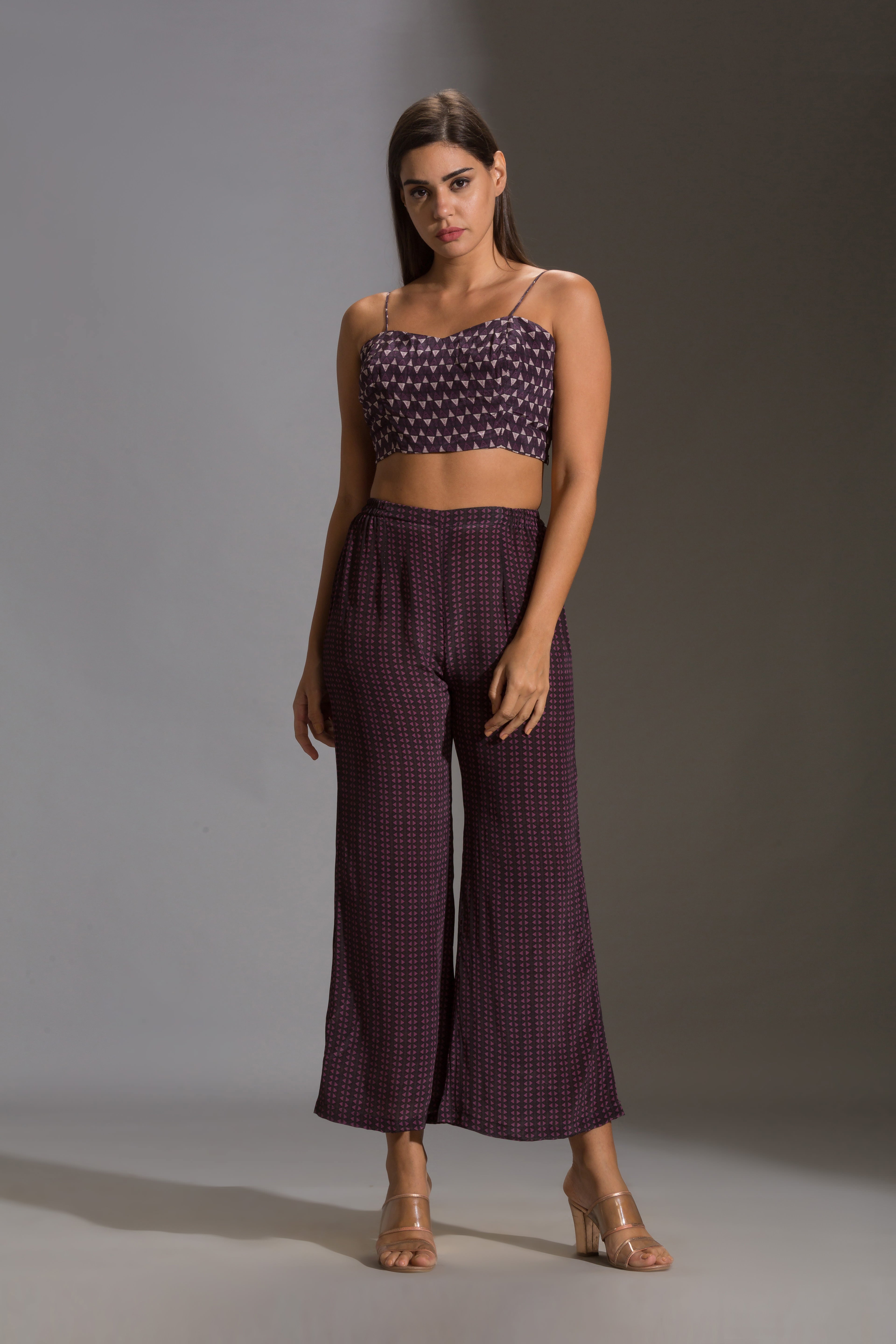 Maskan Printed Jacket With Crop Top And Pants