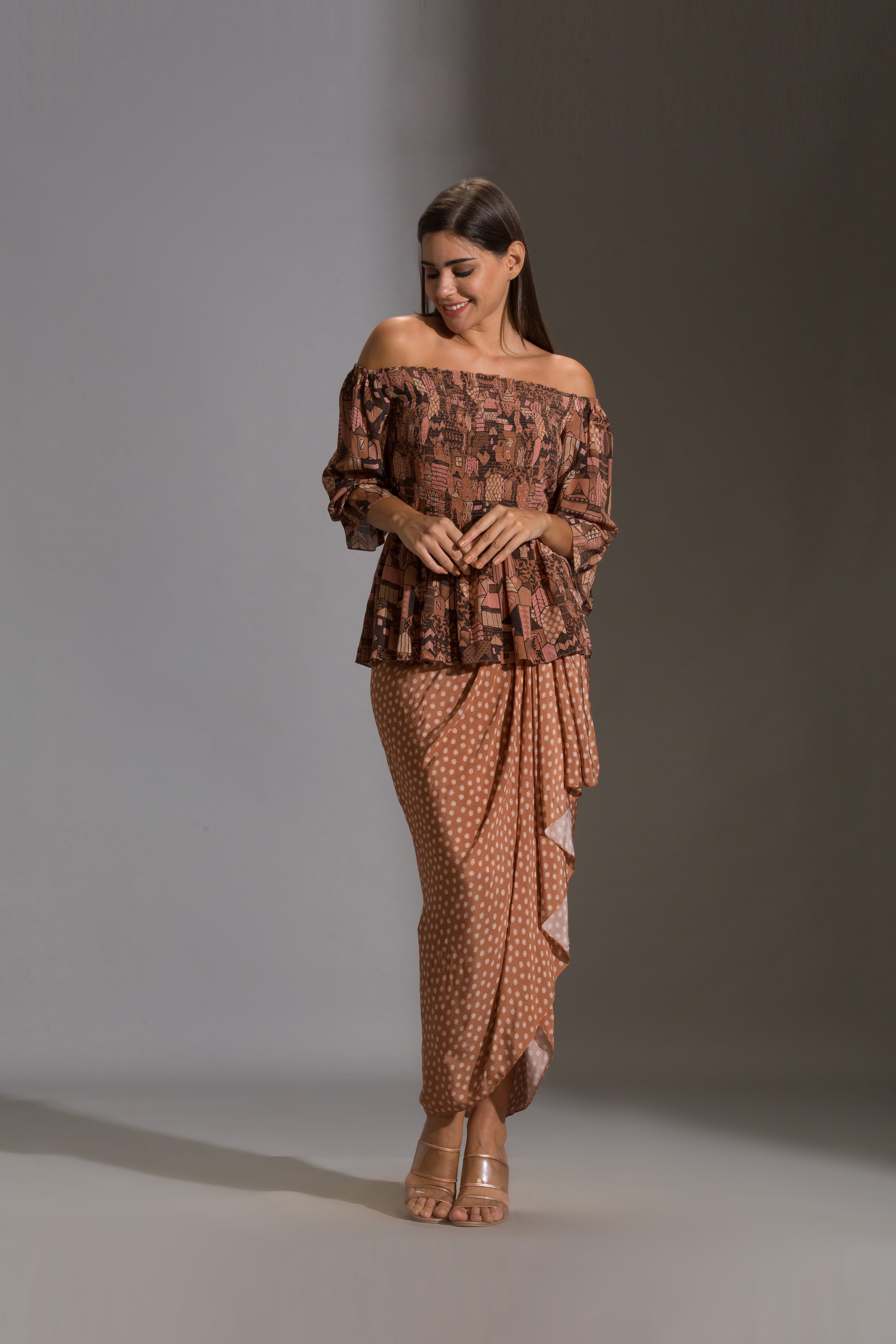 Maskan Off-Shoulder Top With Drape Skirt