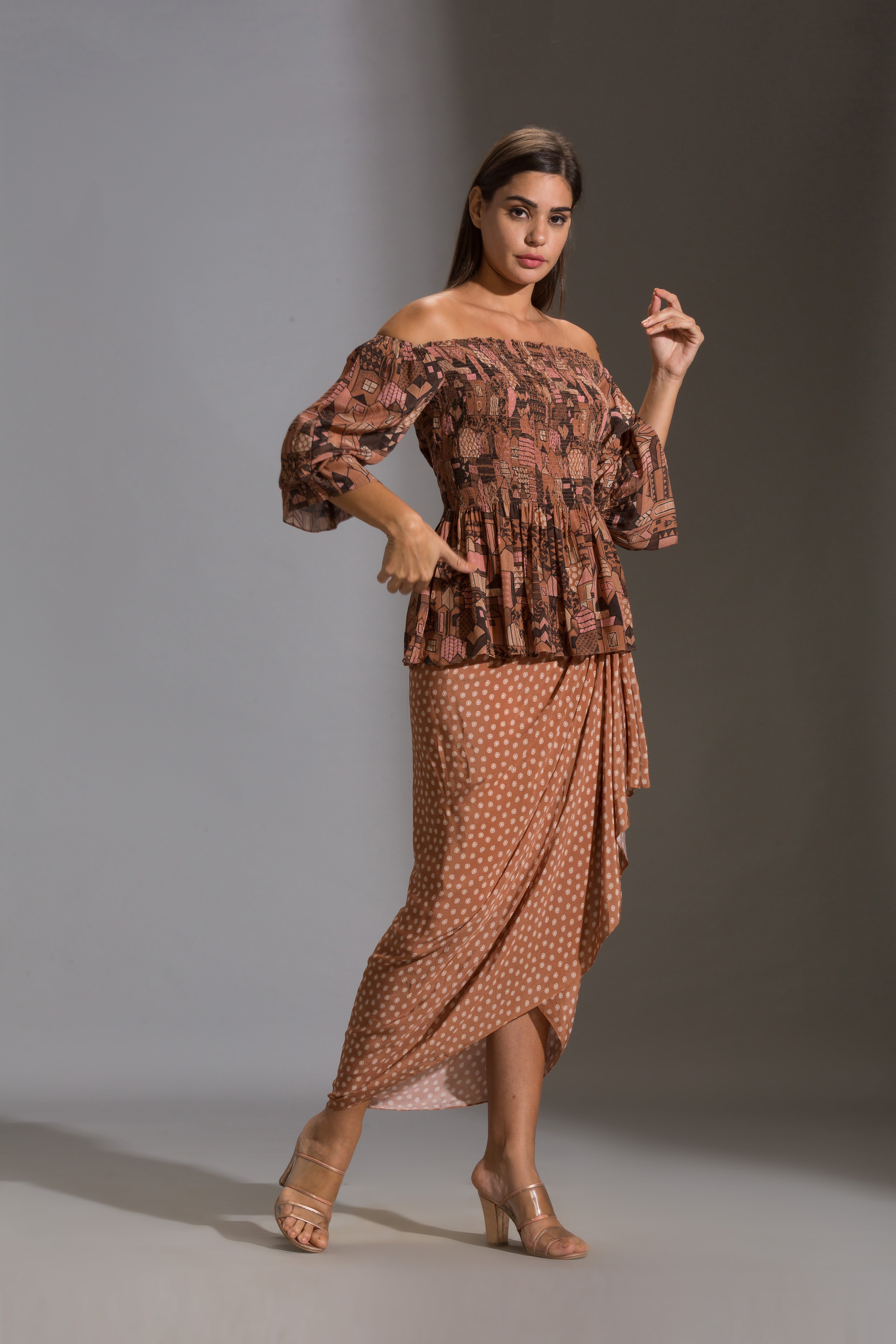 Maskan Off-Shoulder Top With Drape Skirt