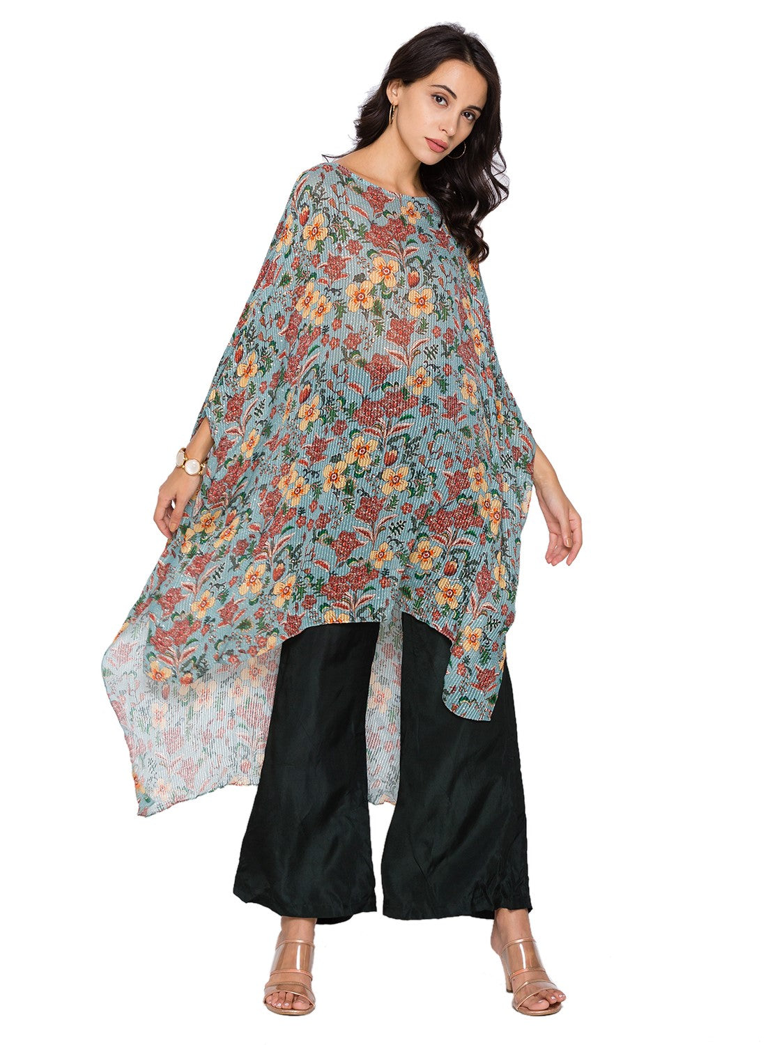 Azalea Floral Printed Kaftan Asymmetrical Top With Pants