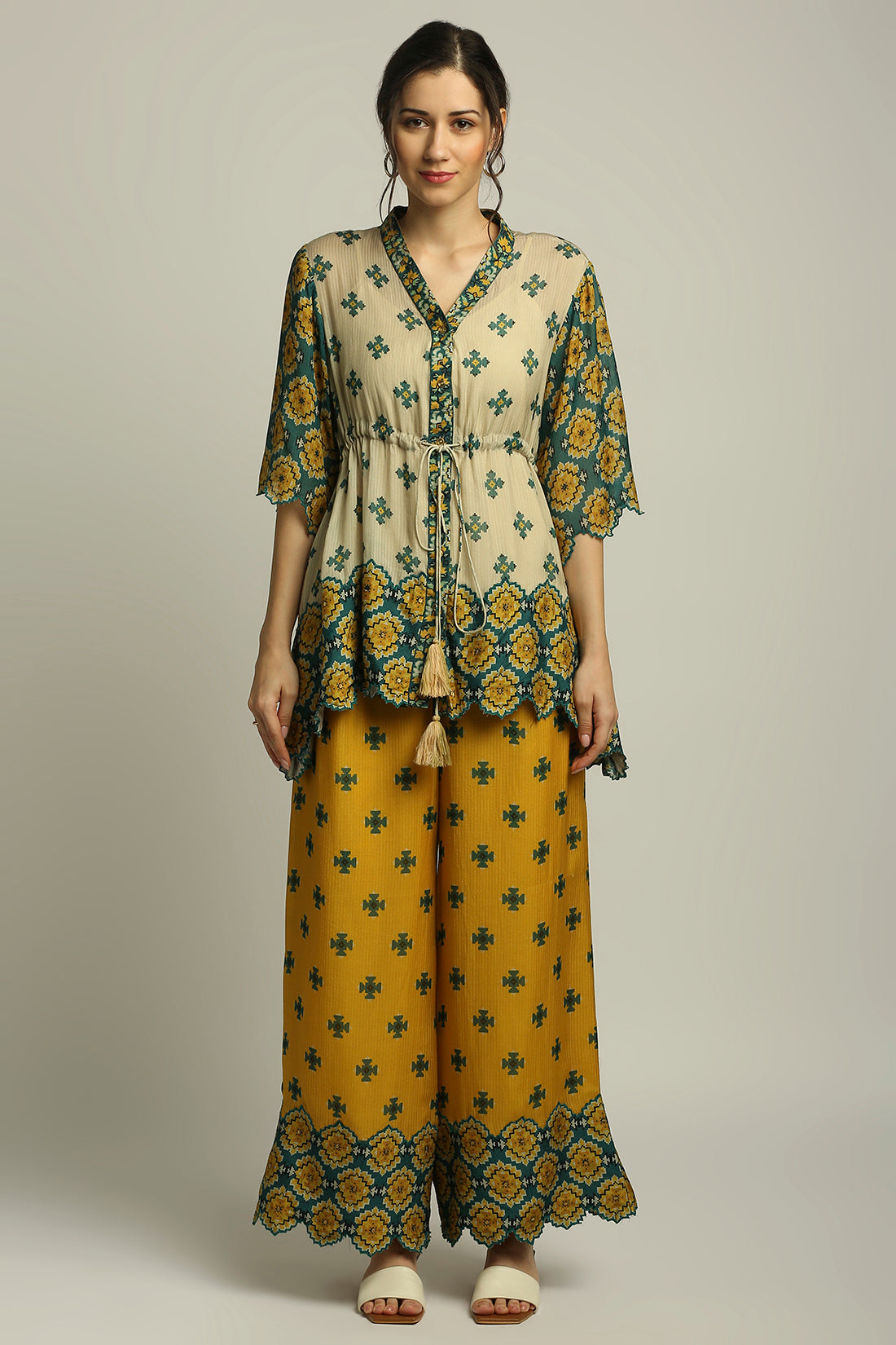 Tiraz Printed Embellished Top With Pant