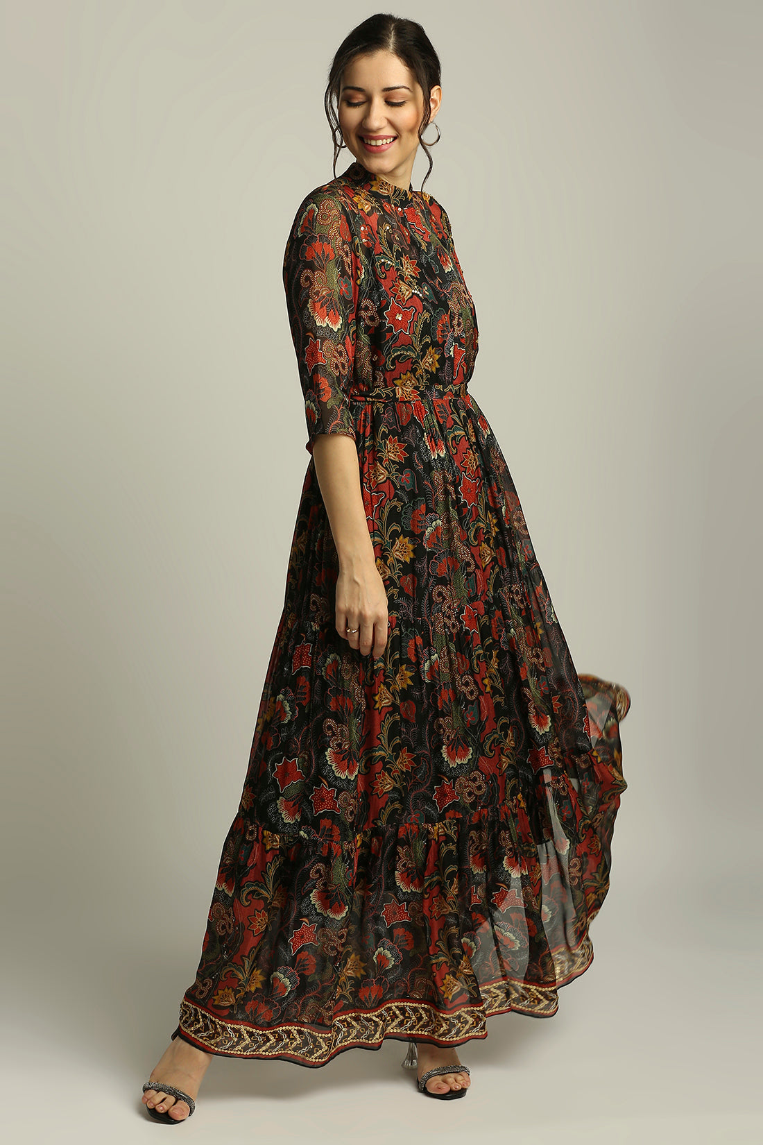 Batik Printed Long Tiered Dress