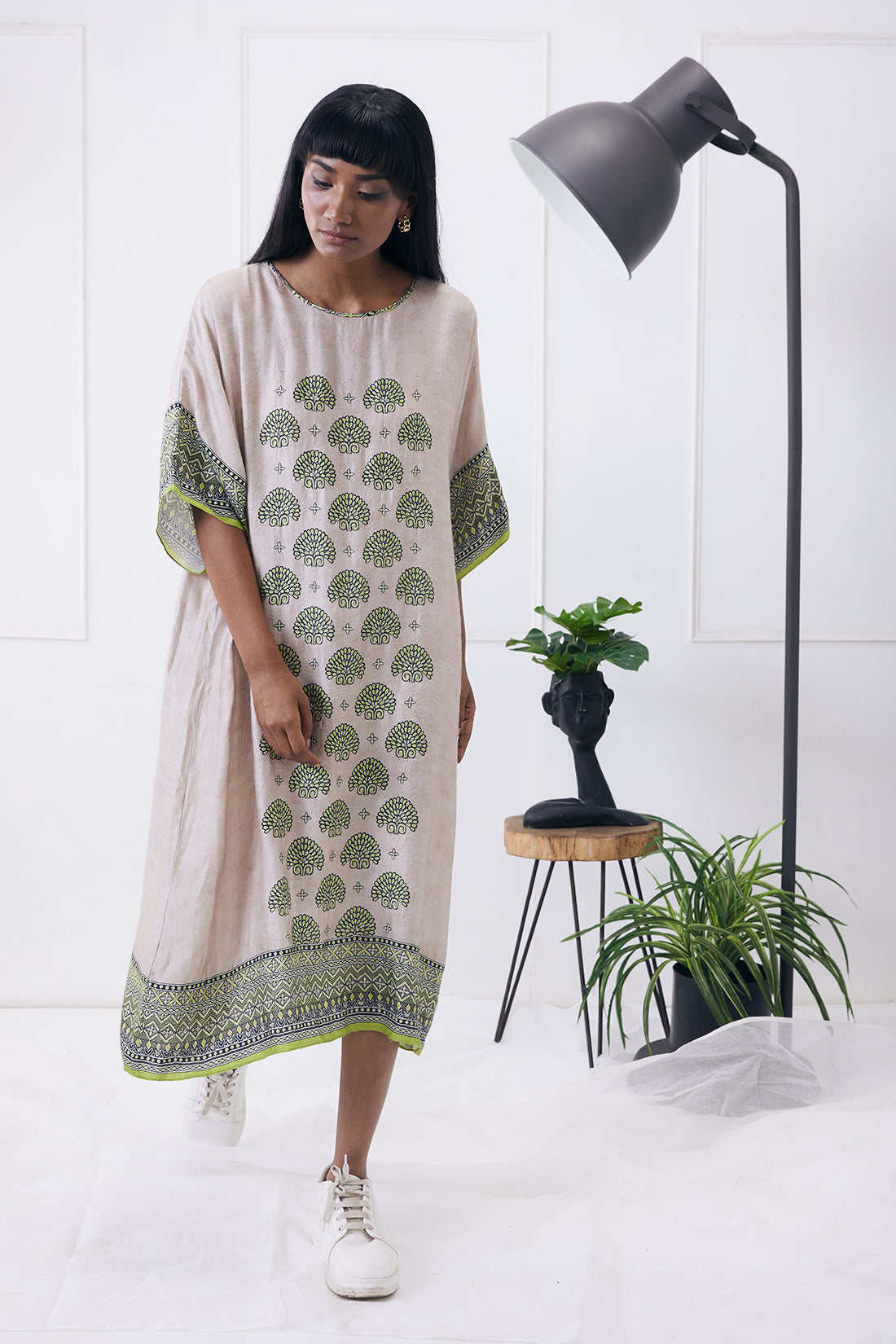 Ela Printed Ivory Kimono Dress