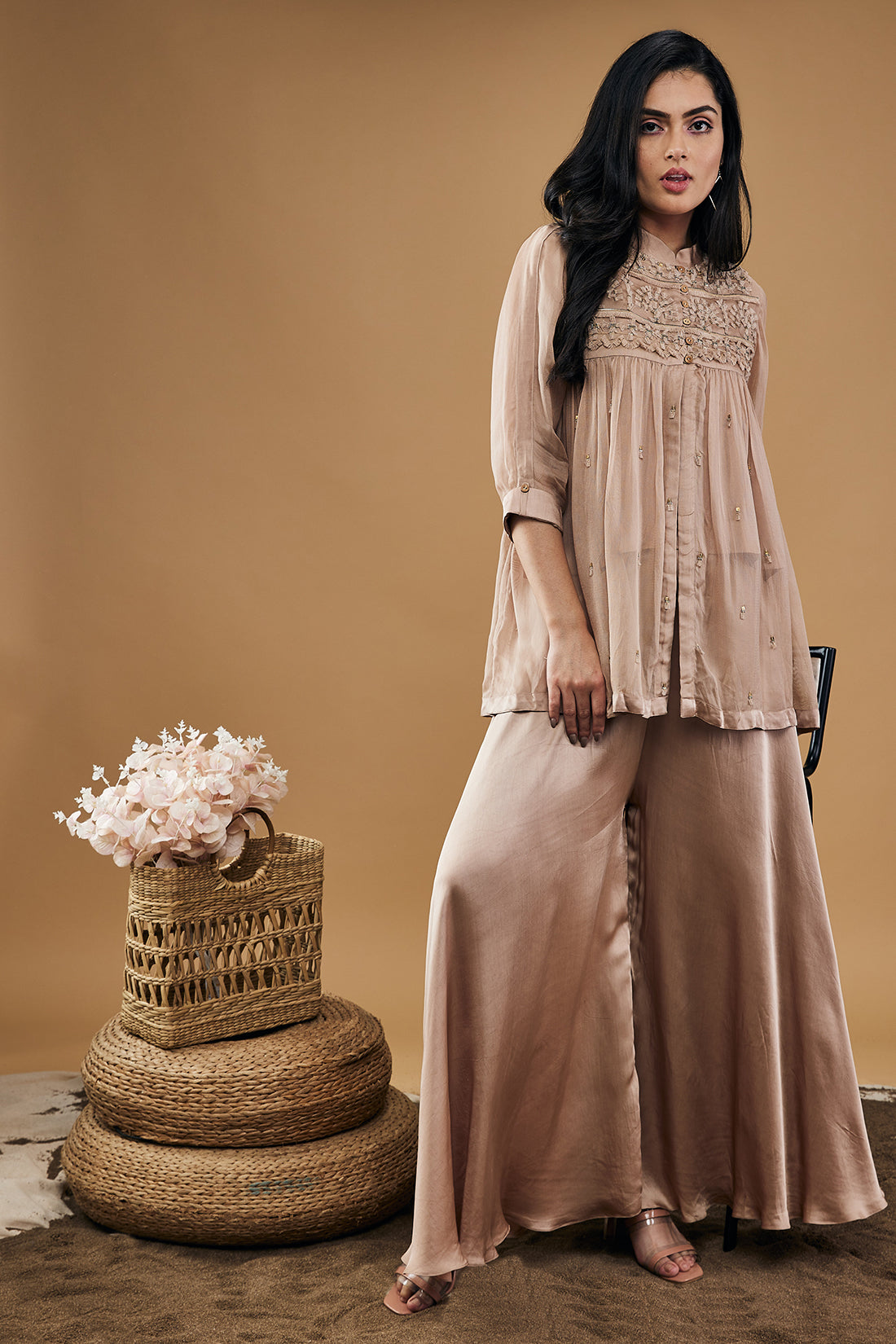 Azra Embellished Top With Flared Pants