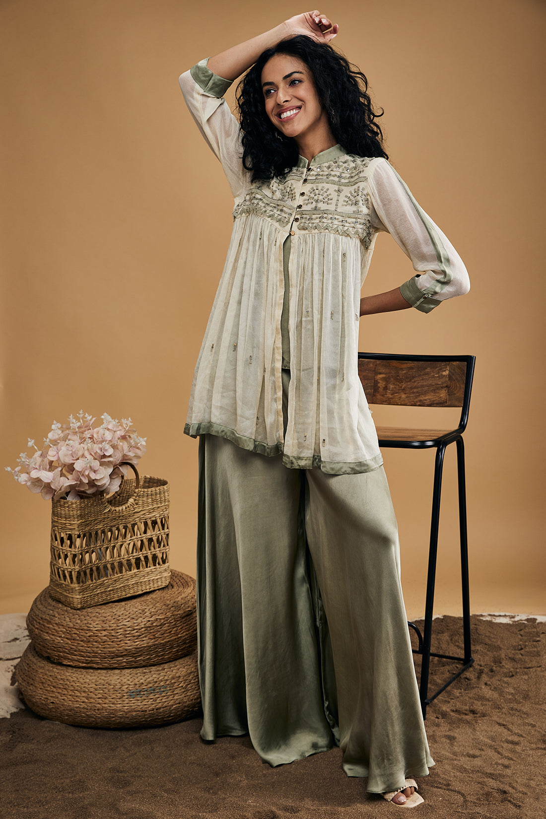 Azra Embellished Top With Flared Pants