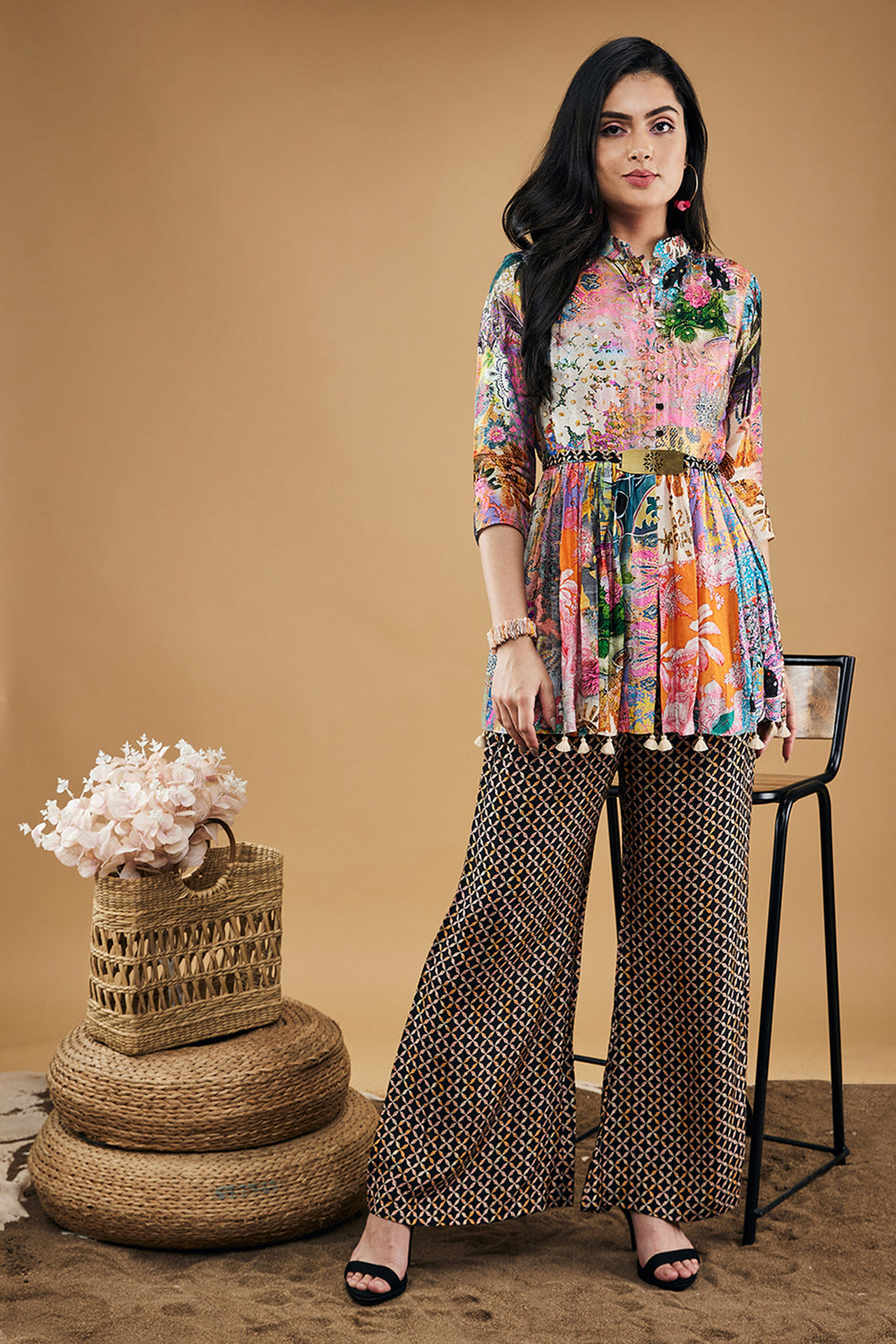 Tropical Twilight Printed Embroidered Kurta Set