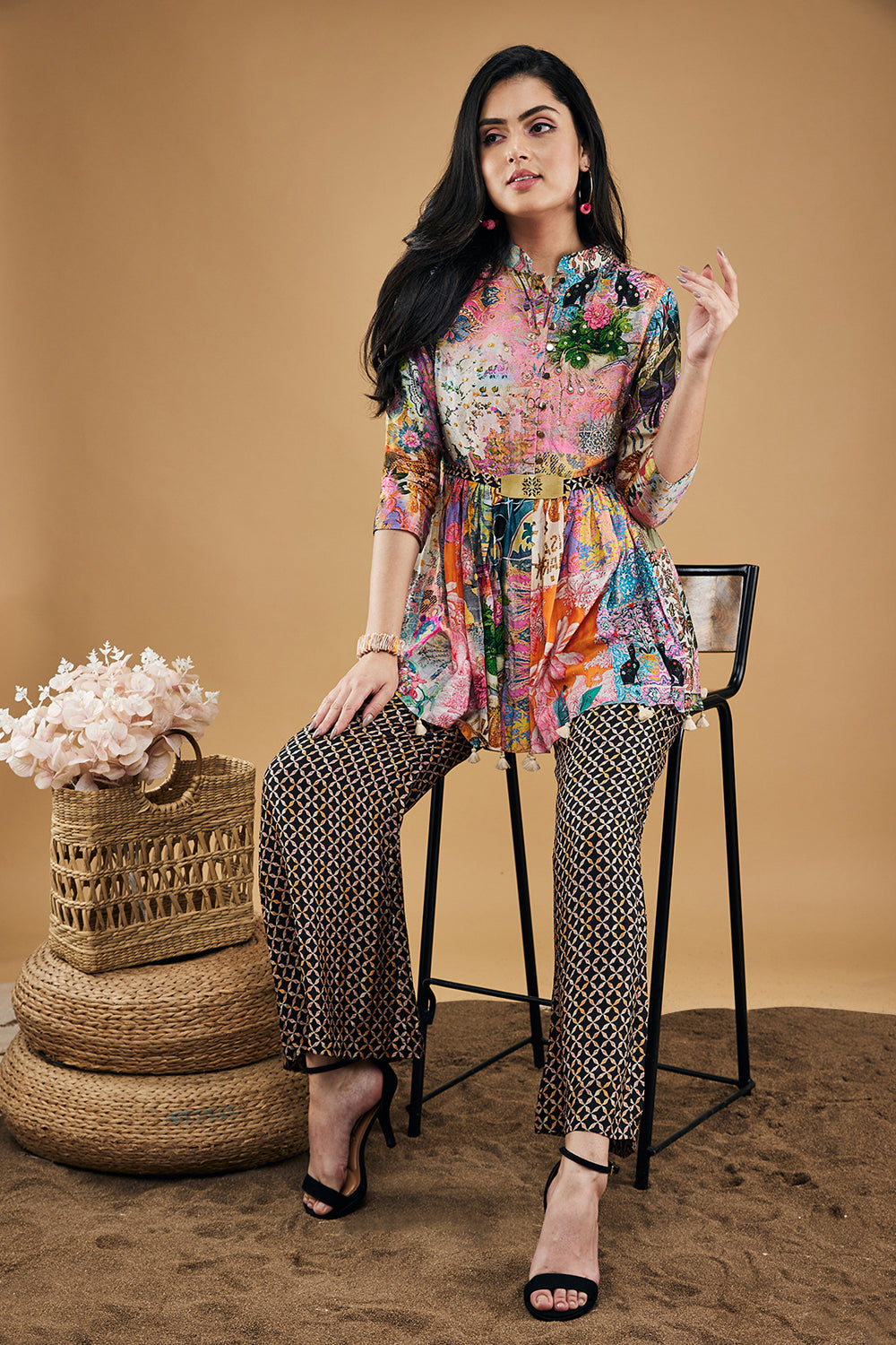 Tropical Twilight Printed Embroidered Kurta Set