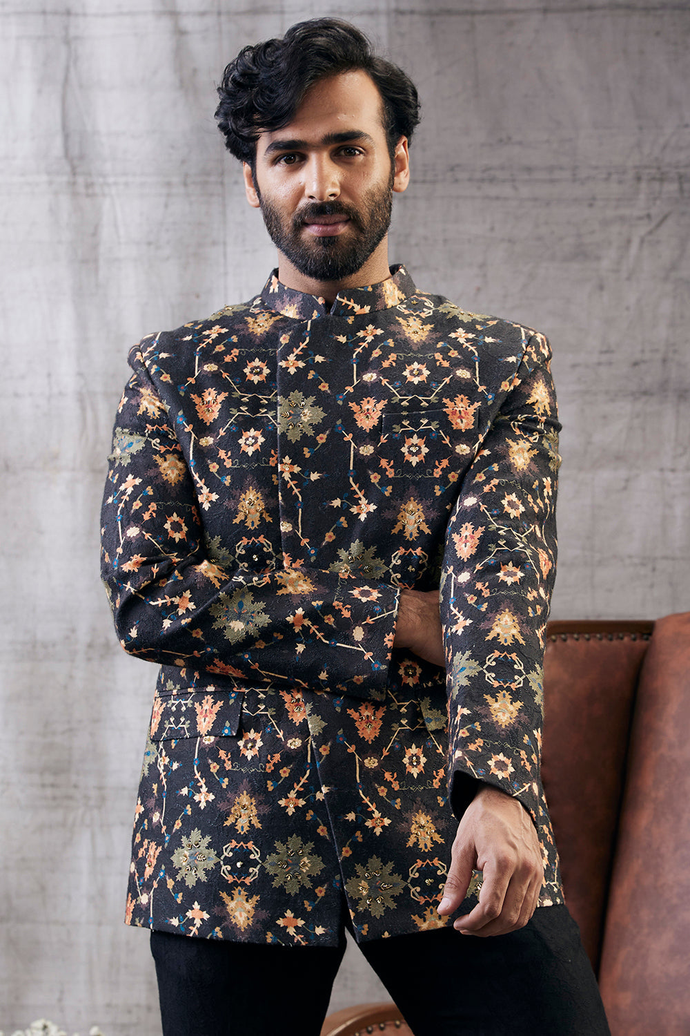 Zahra Printed Jacket With Dhoti Set
