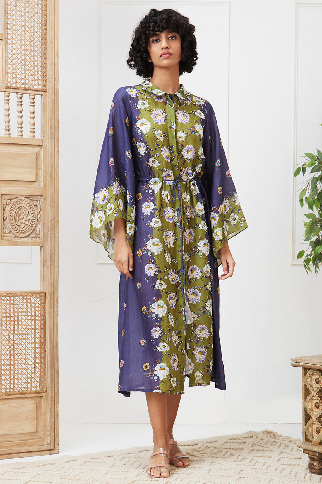 Tasnim Embellished Dress With Waist Tie-Up