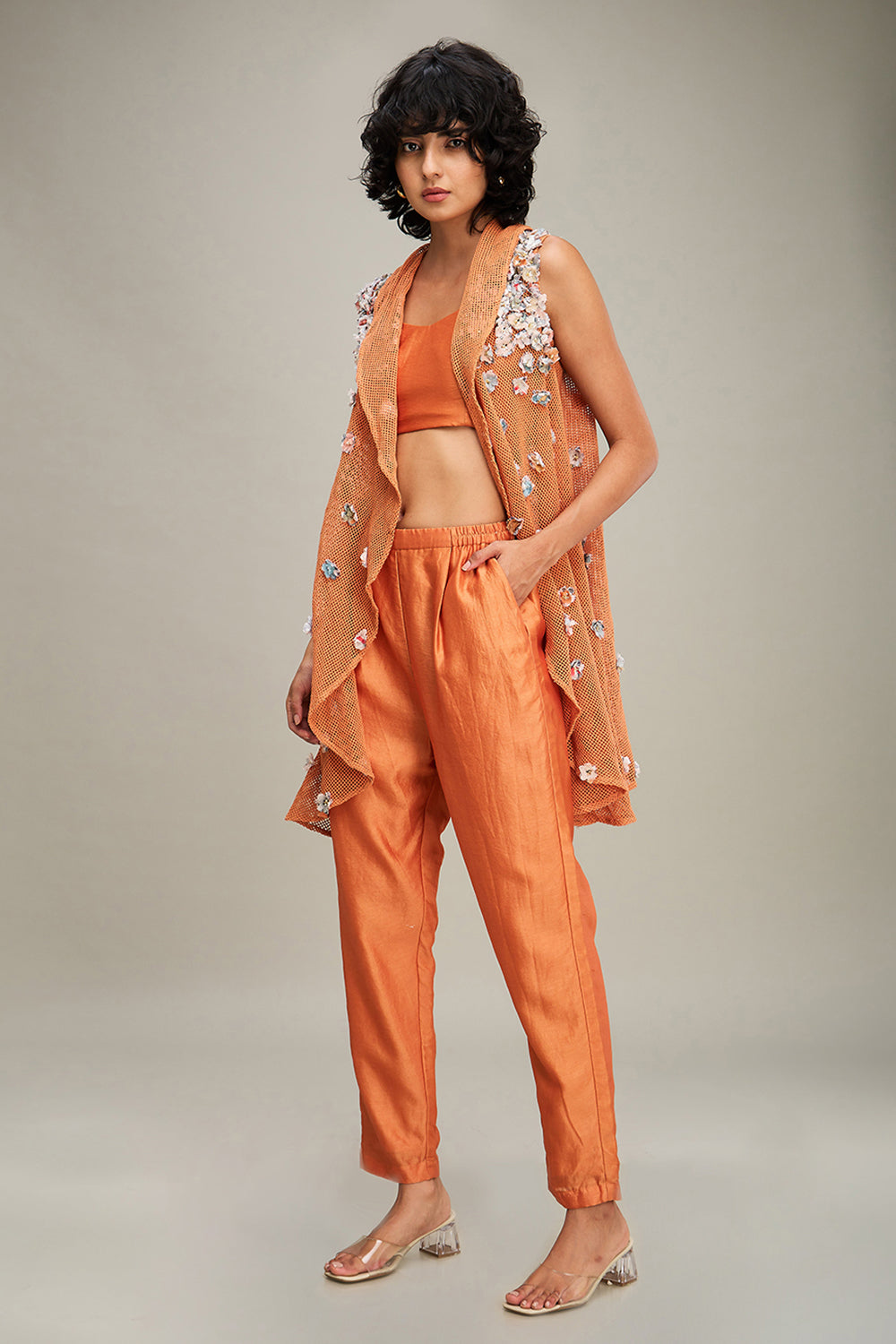 Conversational Embellished Co Ord Set With Cape